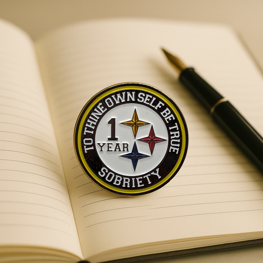 Black & Gold Steeler AA Coin 1-50yrs Sobriety Chip