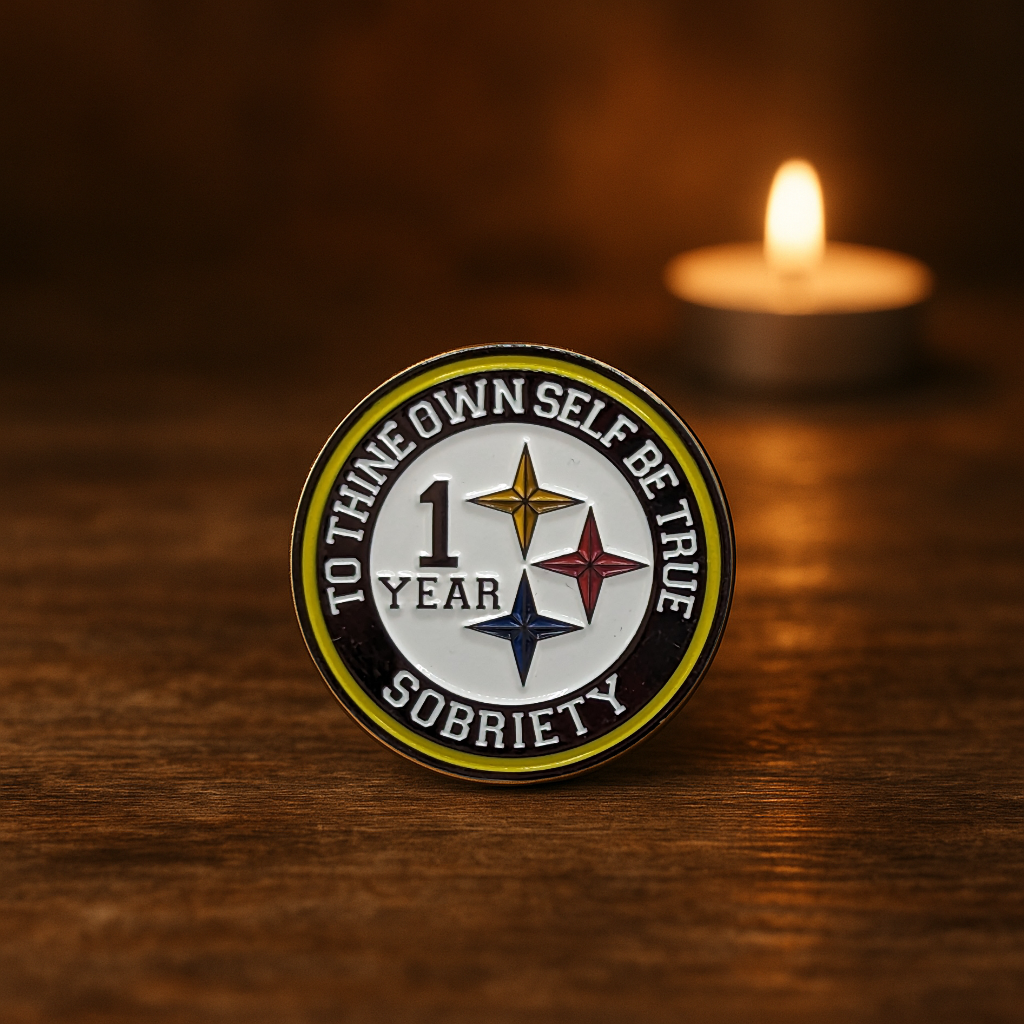 Black & Gold Steeler AA Coin 1-50yrs Sobriety Chip