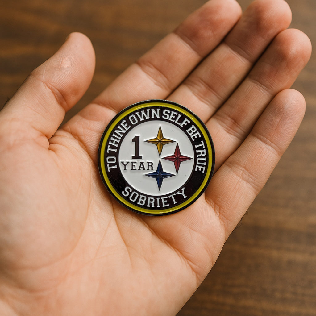 Black & Gold Steeler AA Coin 1-50yrs Sobriety Chip