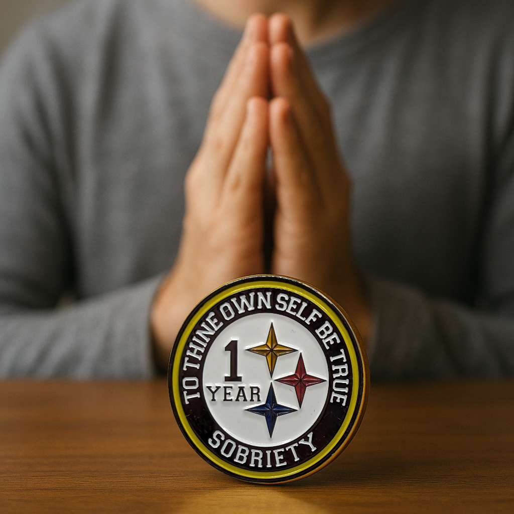 Black & Gold Steeler AA Coin 1-50yrs Sobriety Chip