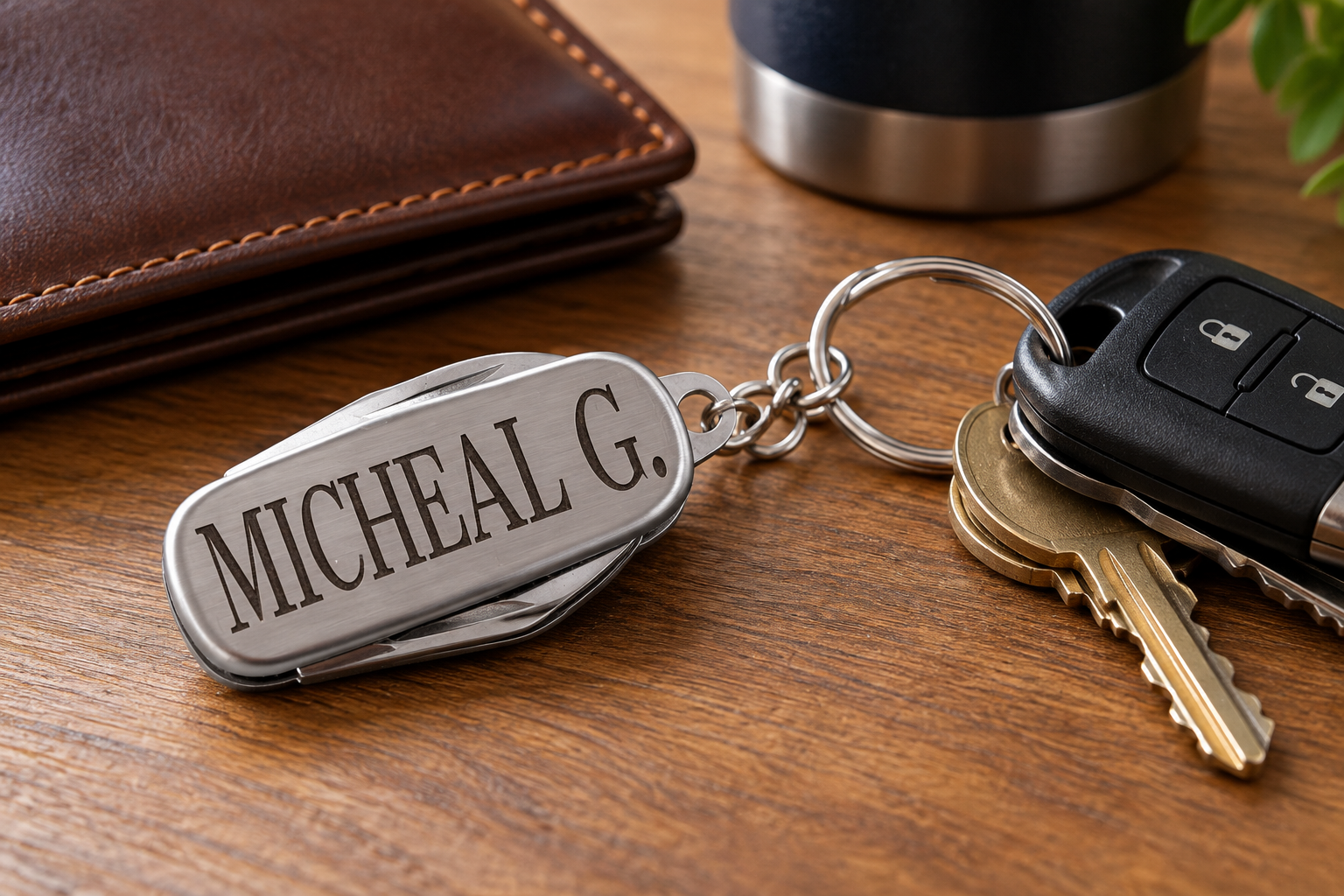 Personalized Engraved Stainless Steel Keychain with Name and Date