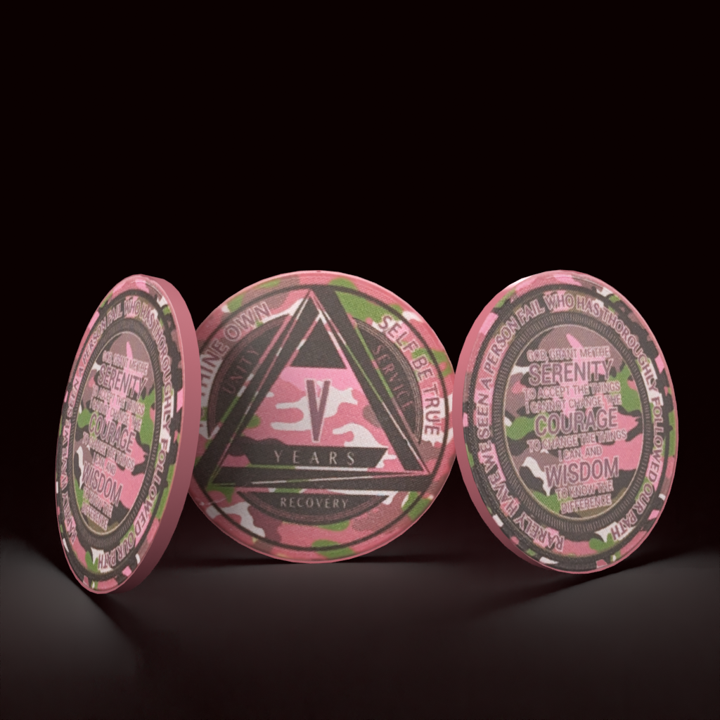 Pink Camo AA Coin 1-50yrs Sobriety Chip