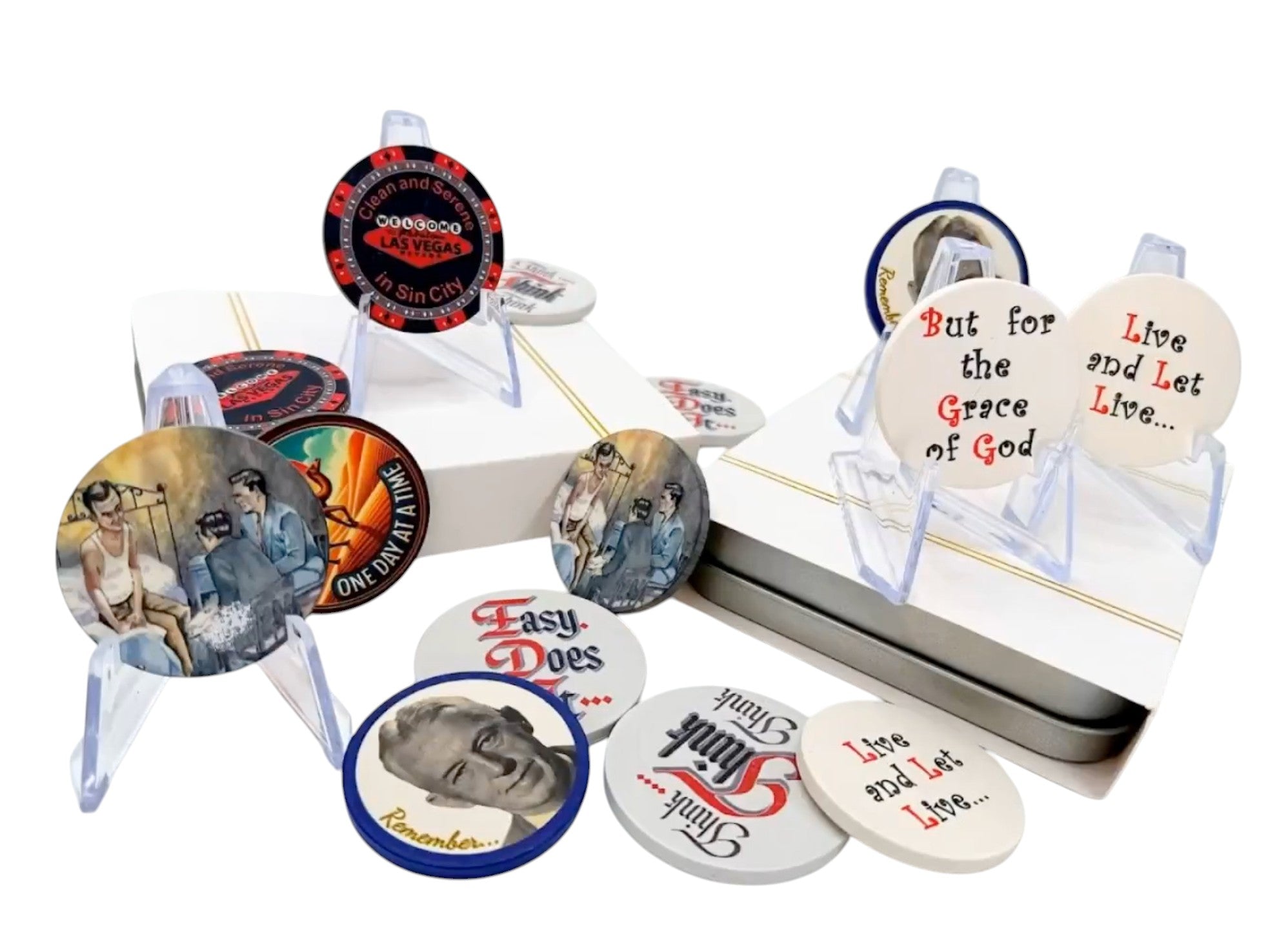 Easy Does It and Think Think Think AA Slogan Poker Chip