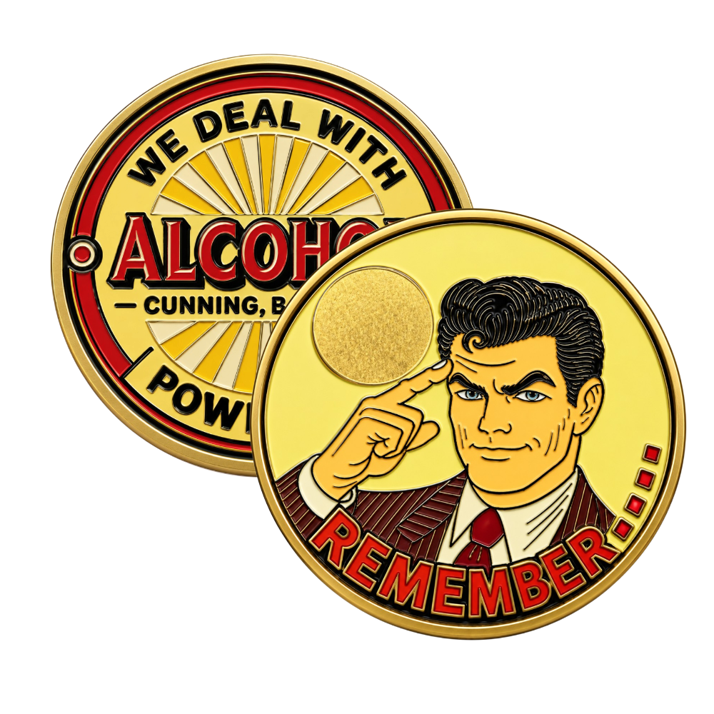 Remember – We Deal with Alcohol: Cunning, Baffling, Powerful! AA Recovery Coin | Sobriety Gift