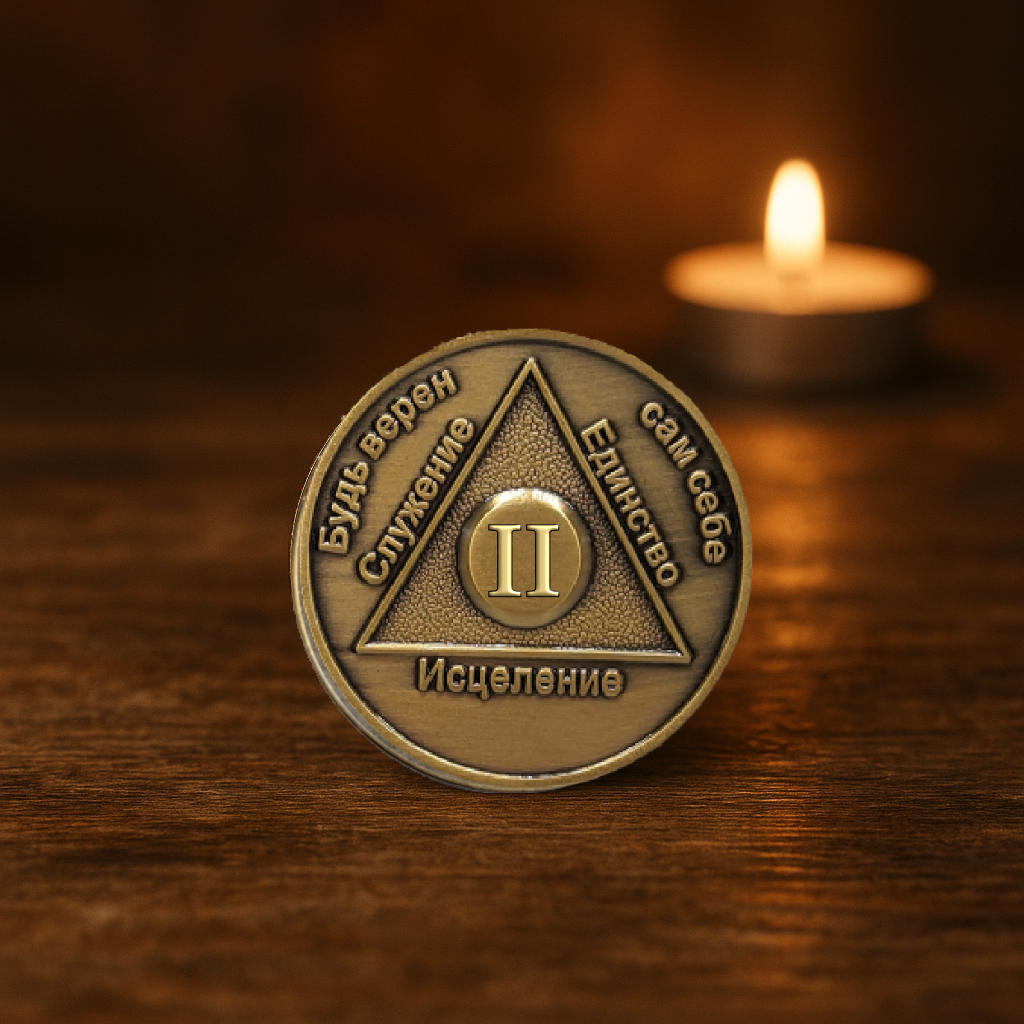 Russian Sobriety Coin | 1-60 Years Engraved in Traditional Numbers | AA Recovery Medallion
