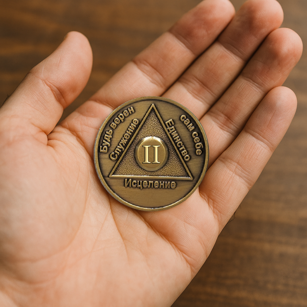 Russian Sobriety Coin | 1-60 Years Engraved in Traditional Numbers | AA Recovery Medallion