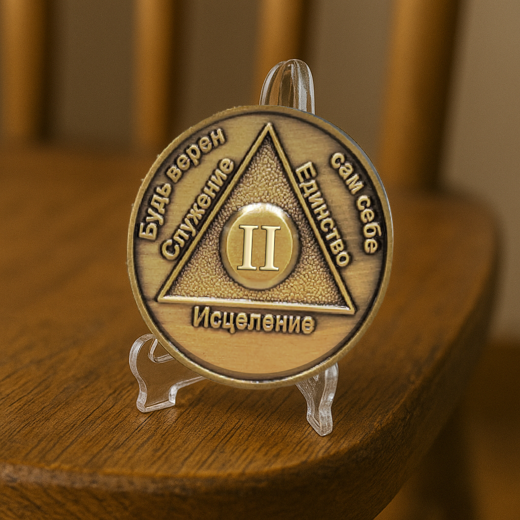 Russian Sobriety Coin | 1-60 Years Engraved in Traditional Numbers | AA Recovery Medallion