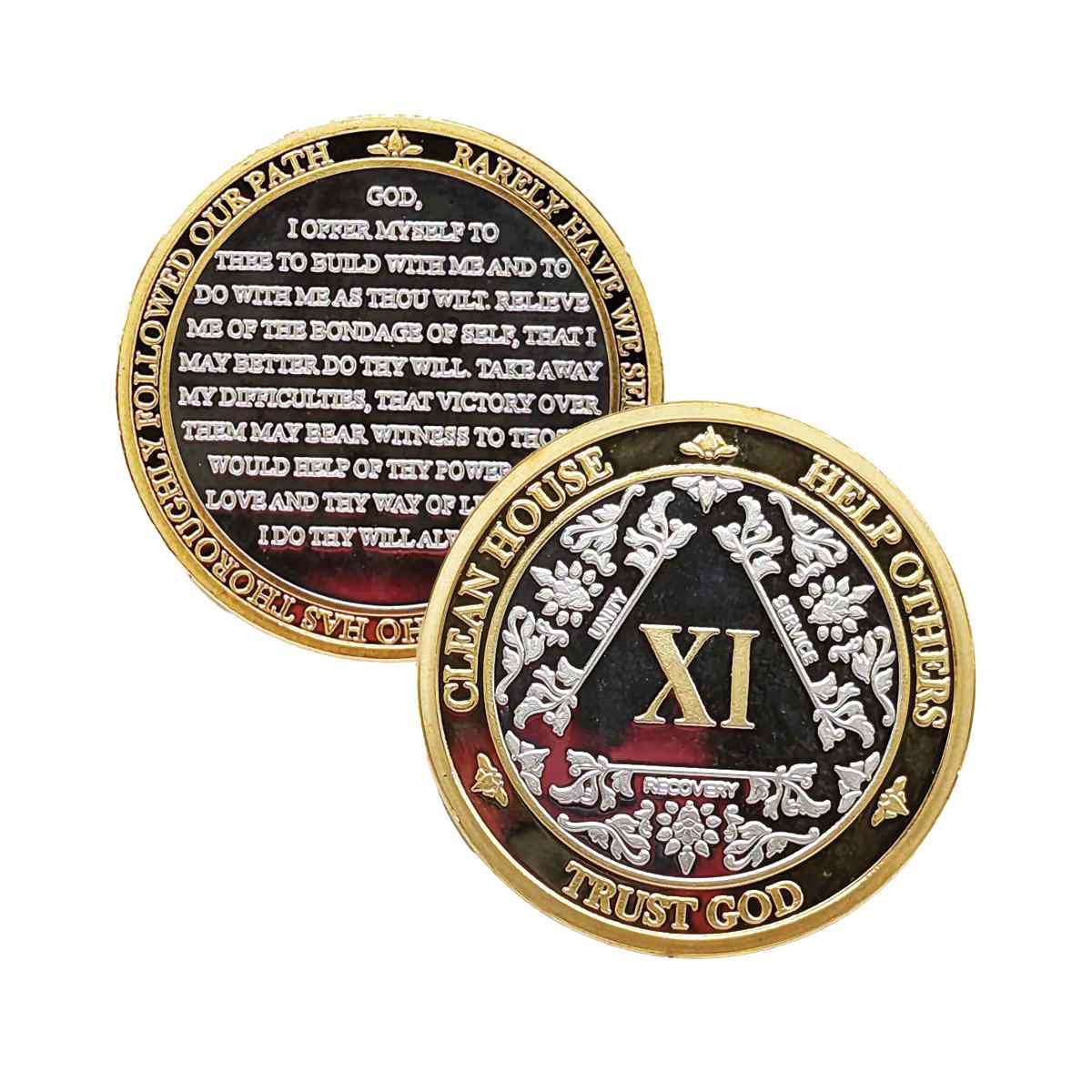 Silver & Gold AA Coin 1-60yrs Sobriety Chip