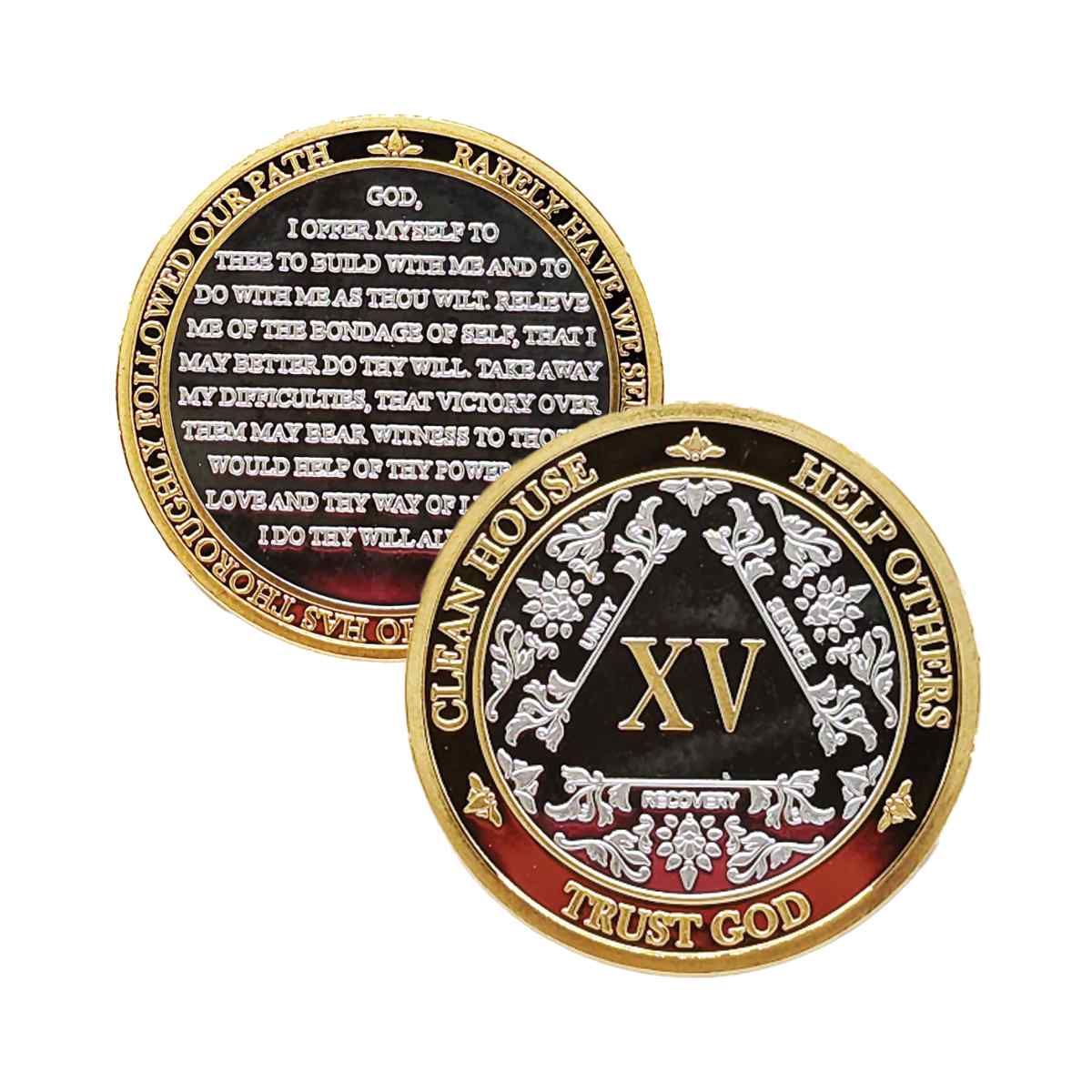 Silver & Gold AA Coin 1-60yrs Sobriety Chip