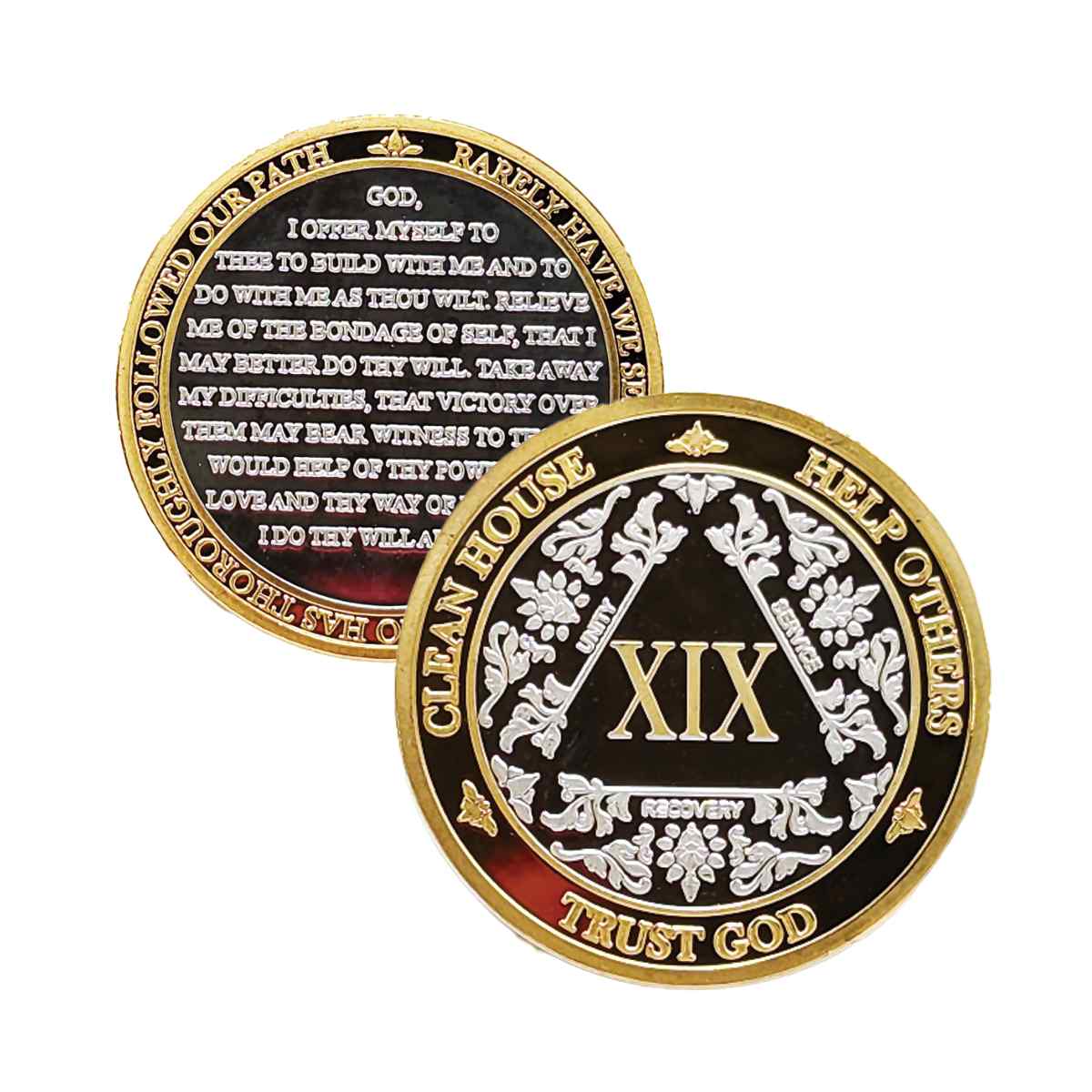 Silver & Gold AA Coin 1-60yrs Sobriety Chip