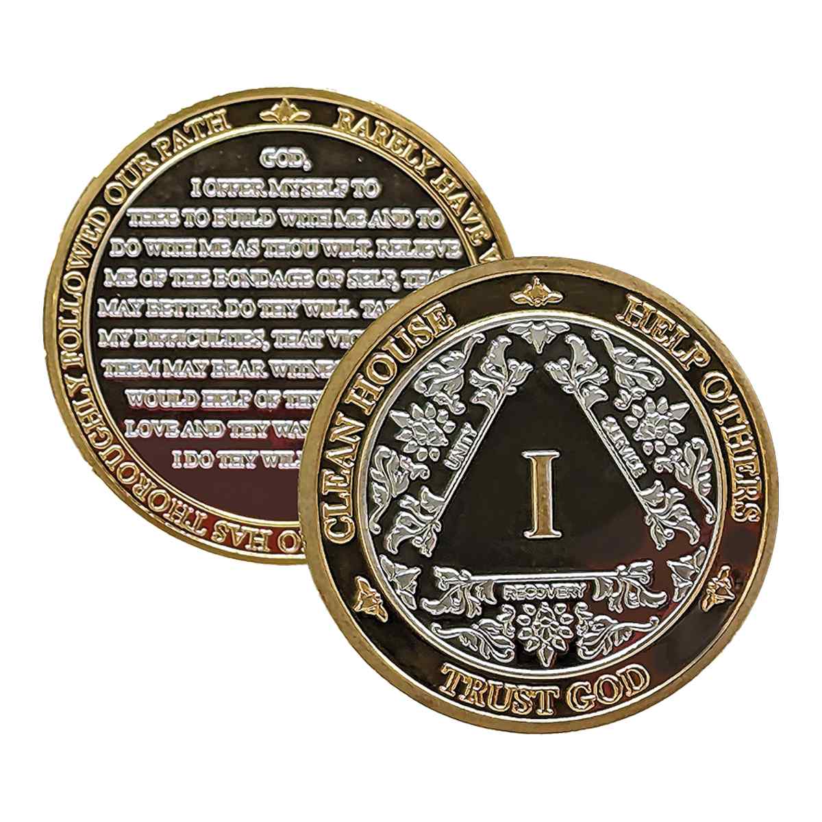Silver & Gold AA Coin 1-60yrs Sobriety Chip