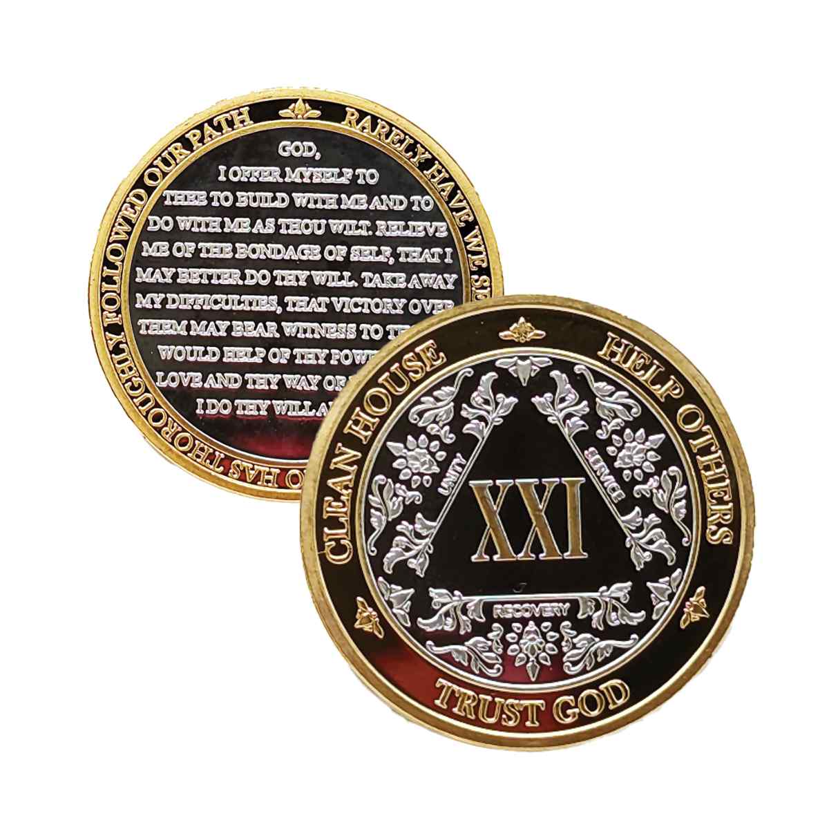 Silver & Gold AA Coin 1-60yrs Sobriety Chip