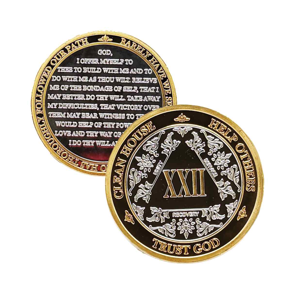 Silver & Gold AA Coin 1-60yrs Sobriety Chip