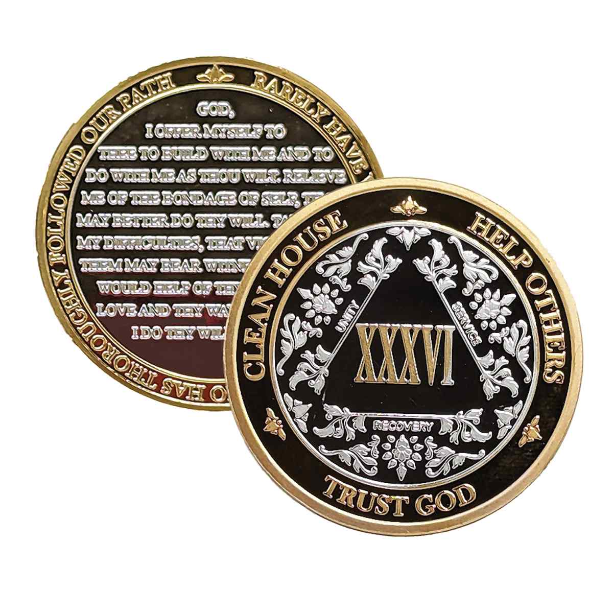 Silver & Gold AA Coin 1-60yrs Sobriety Chip