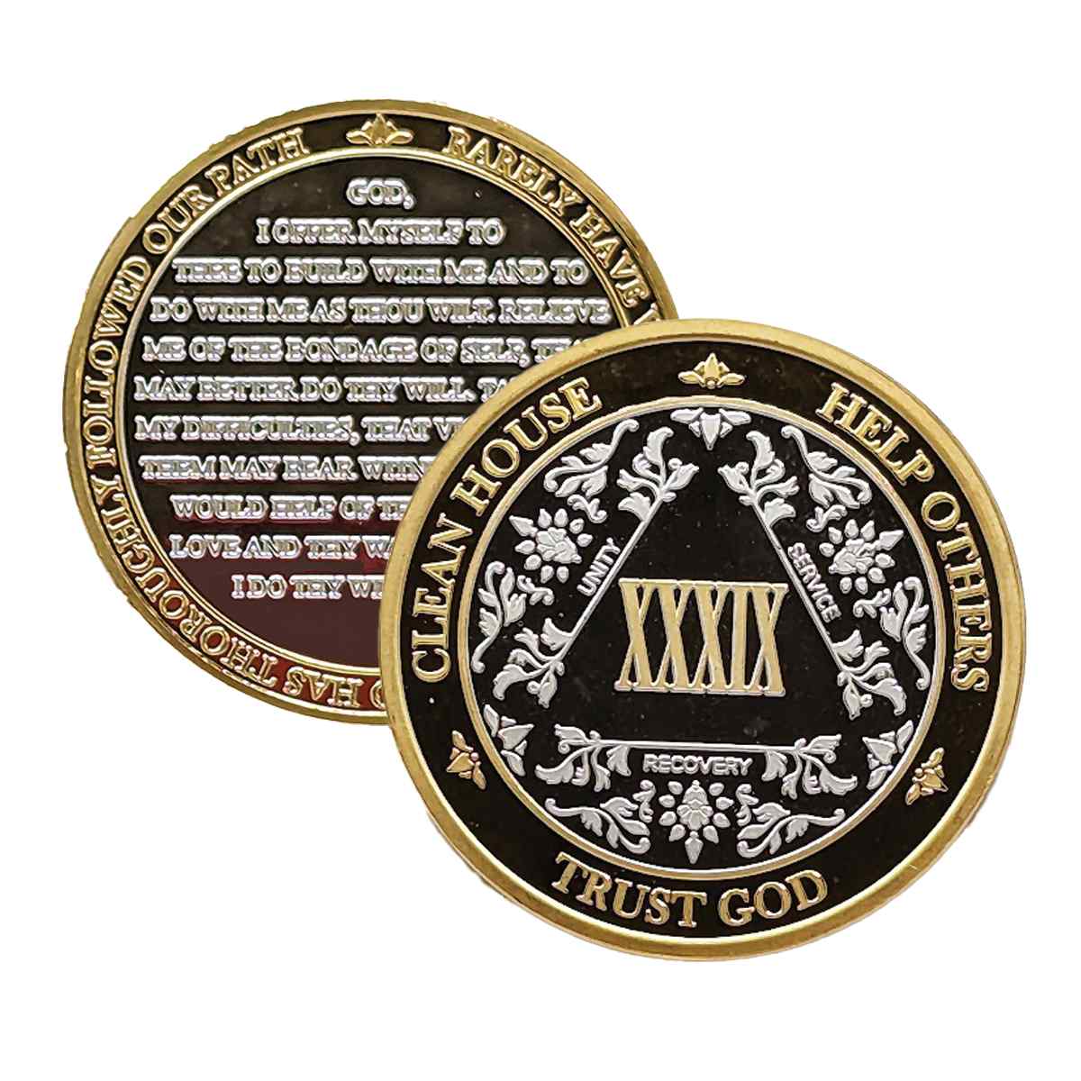 Silver & Gold AA Coin 1-60yrs Sobriety Chip