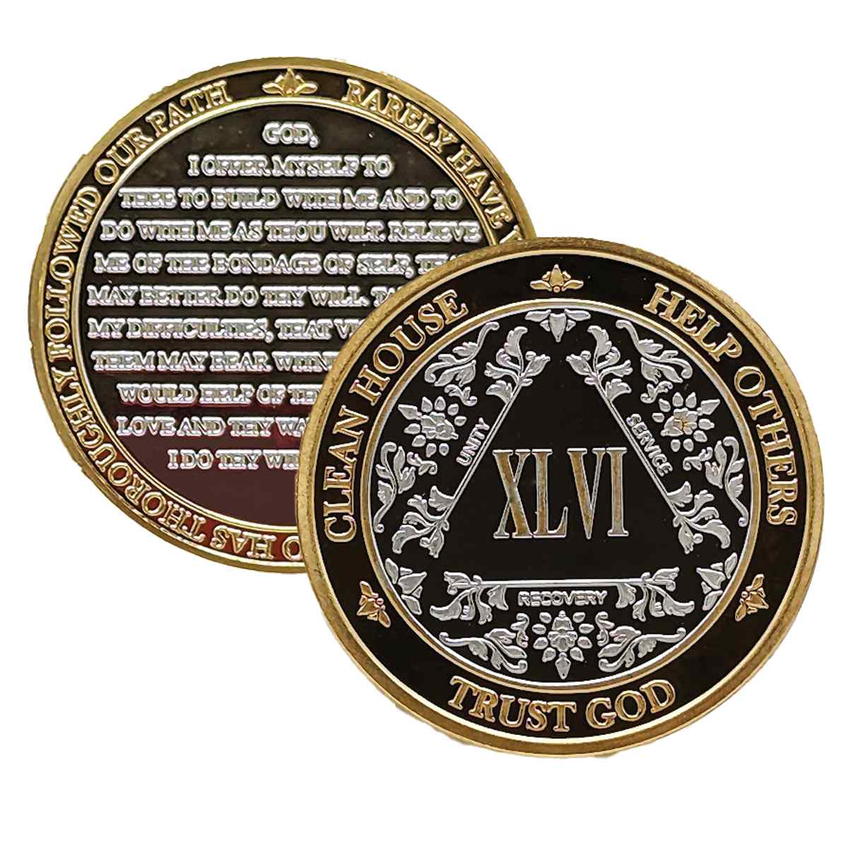 Silver & Gold AA Coin 1-60yrs Sobriety Chip