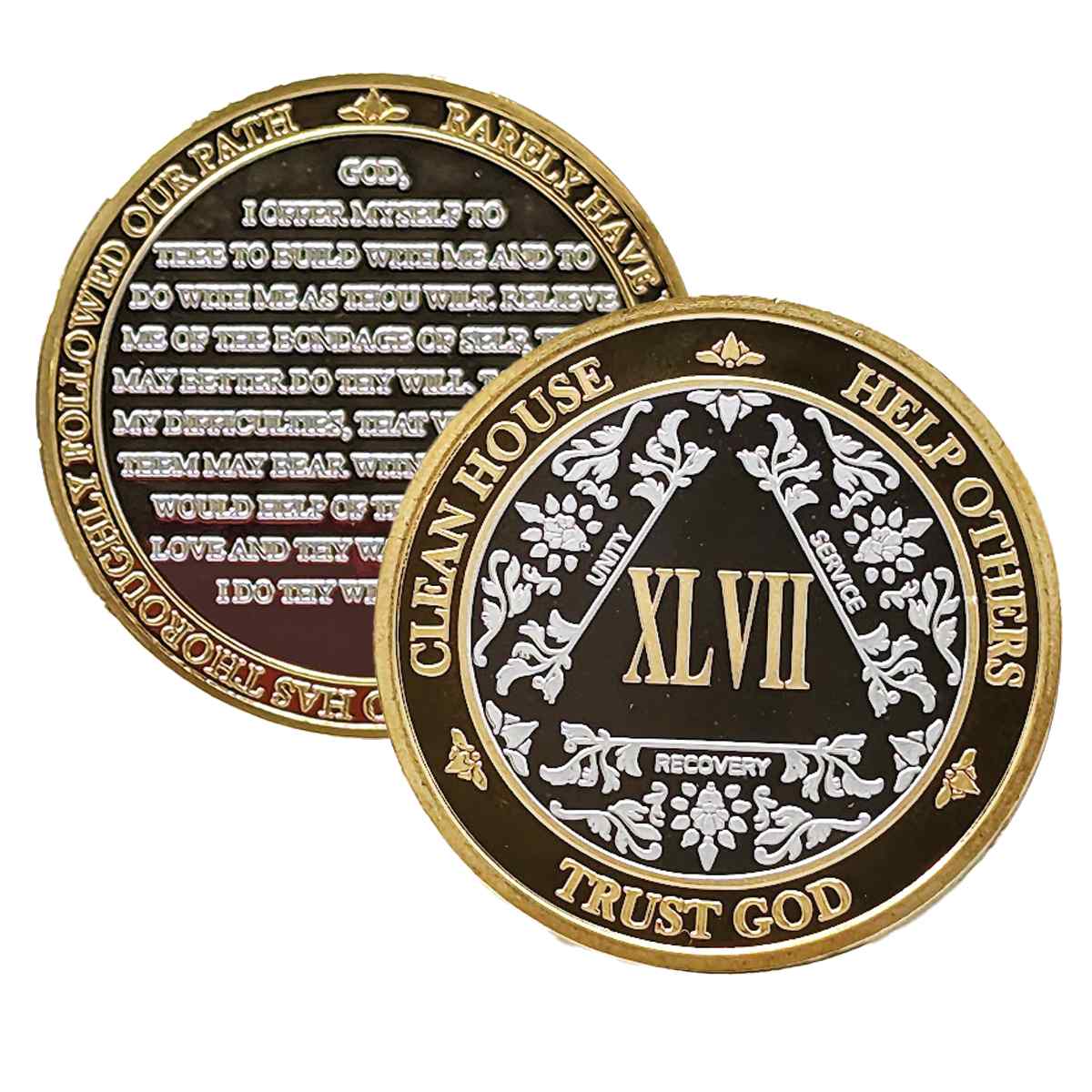 Silver & Gold AA Coin 1-60yrs Sobriety Chip