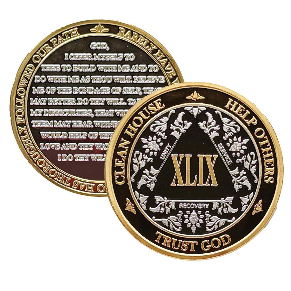 Silver & Gold AA Coin 1-60yrs Sobriety Chip