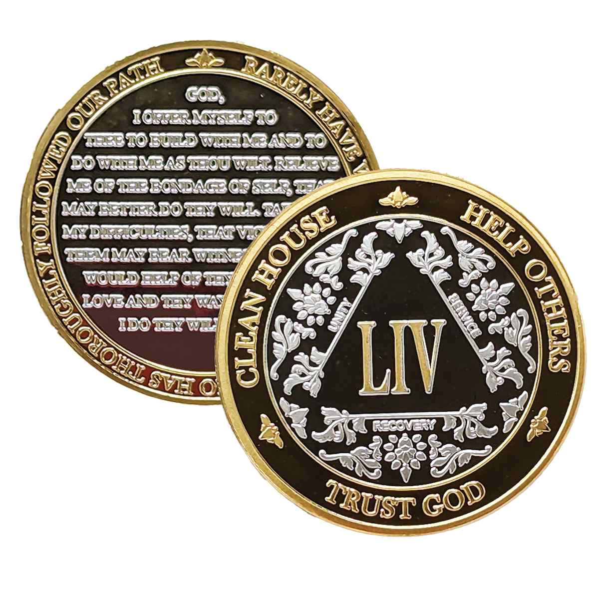 Silver & Gold AA Coin 1-60yrs Sobriety Chip