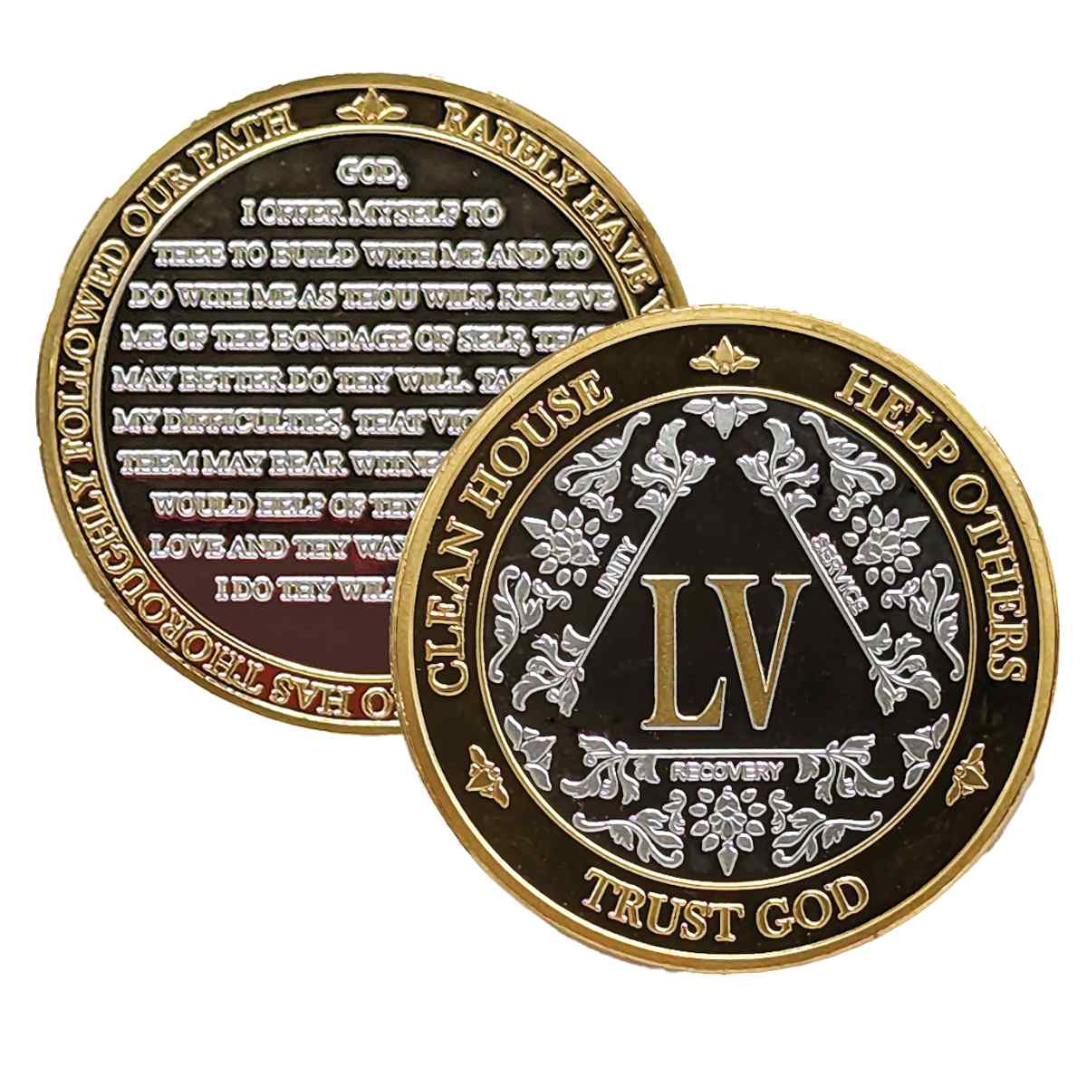 Silver & Gold AA Coin 1-60yrs Sobriety Chip