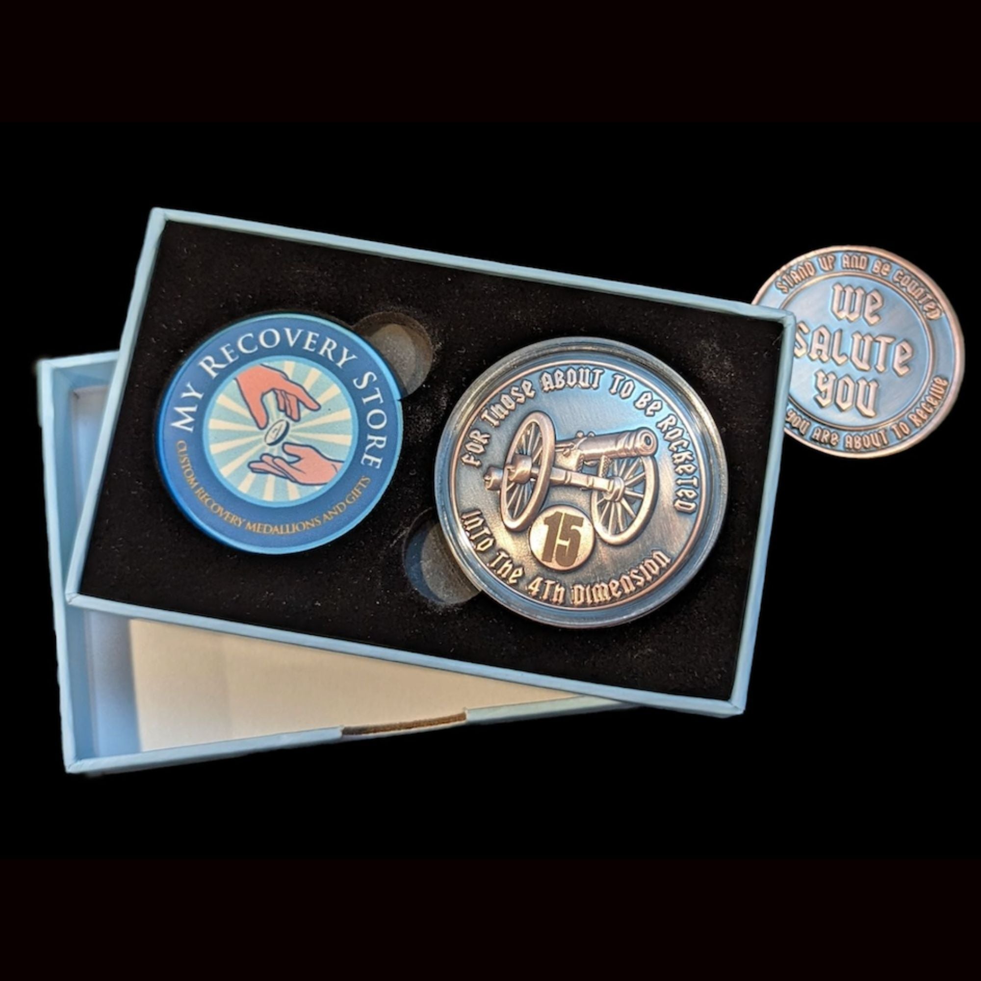 For Those About to be Rocketed We Salute You AA Coin 24hr-11Months Sobriety Chip Includes Gift Box