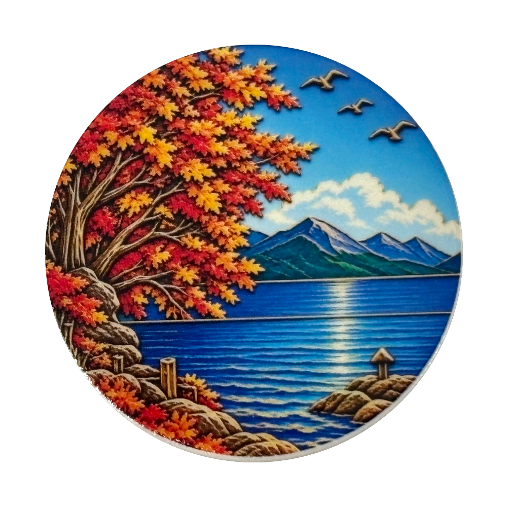 Serenity Prayer Peaceful Lake Scene AA Recovery Affirmation Chip