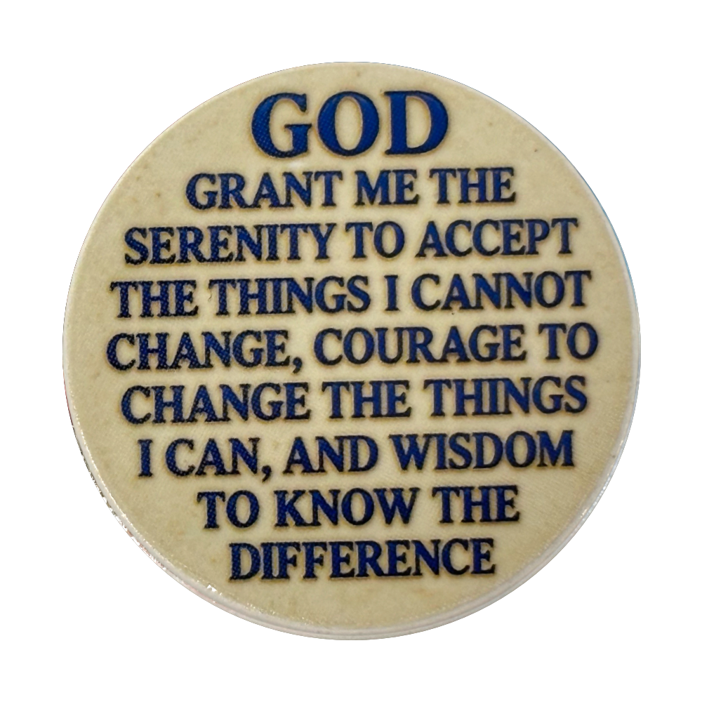 Serenity Prayer Peaceful Lake Scene AA Recovery Affirmation Chip