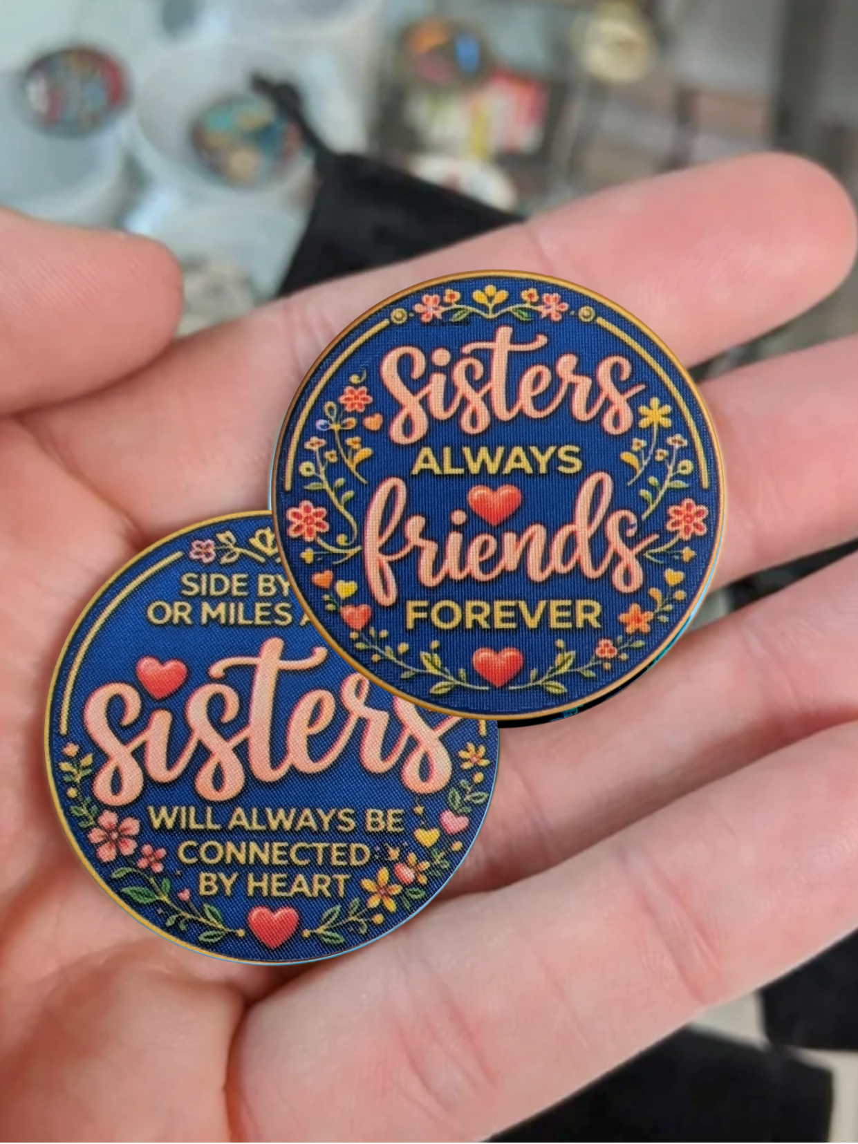 Sisters Always Friends Forever Poker Chip – Connected by Heart Gift