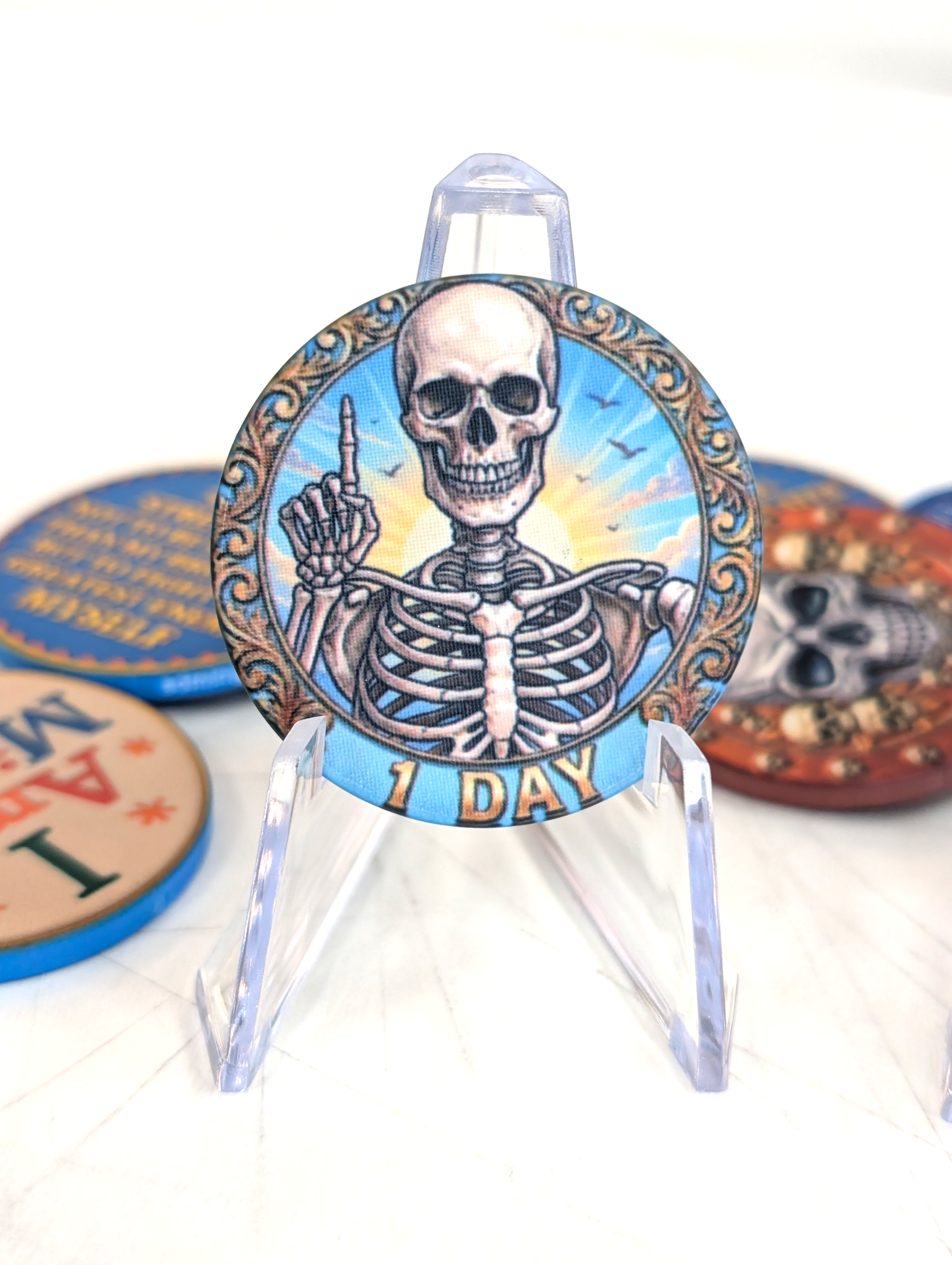 Custom Skeleton Recovery Poker Chips for Groups | Monthly Sobriety Milestones