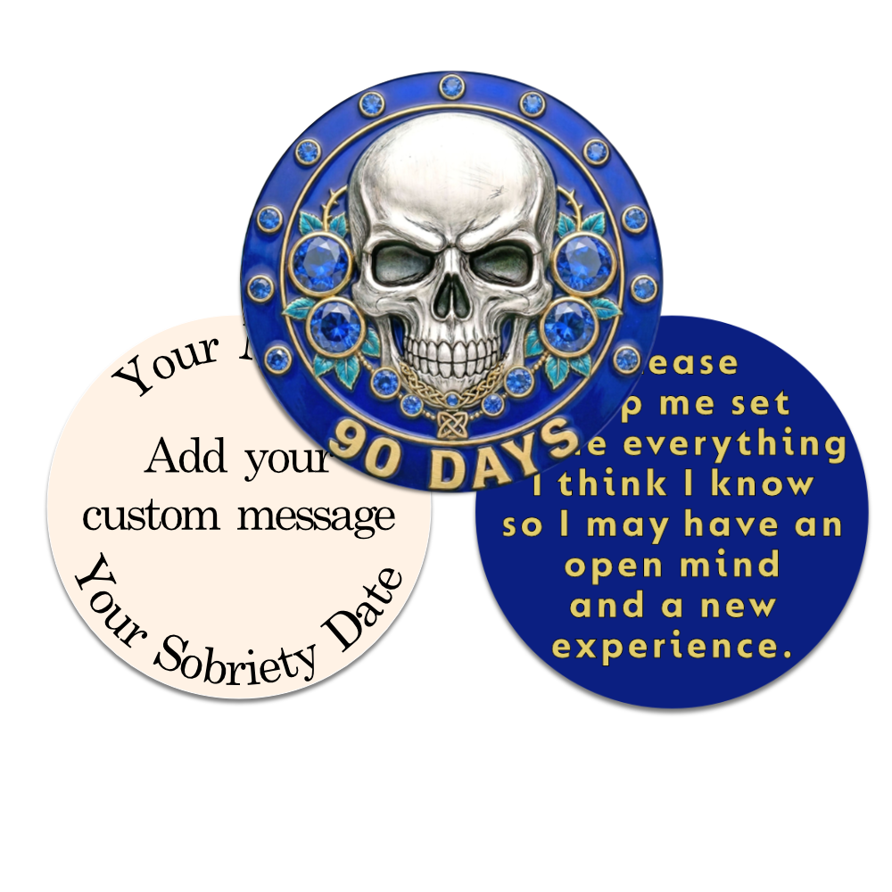 Skull-Themed AA Recovery Poker Chips – 1 Day to 1 Year Milestones + Custom Message Option