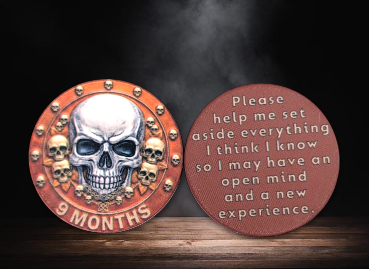 Skull-Themed AA Recovery Poker Chips – 1 Day to 1 Year Milestones + Custom Message Option