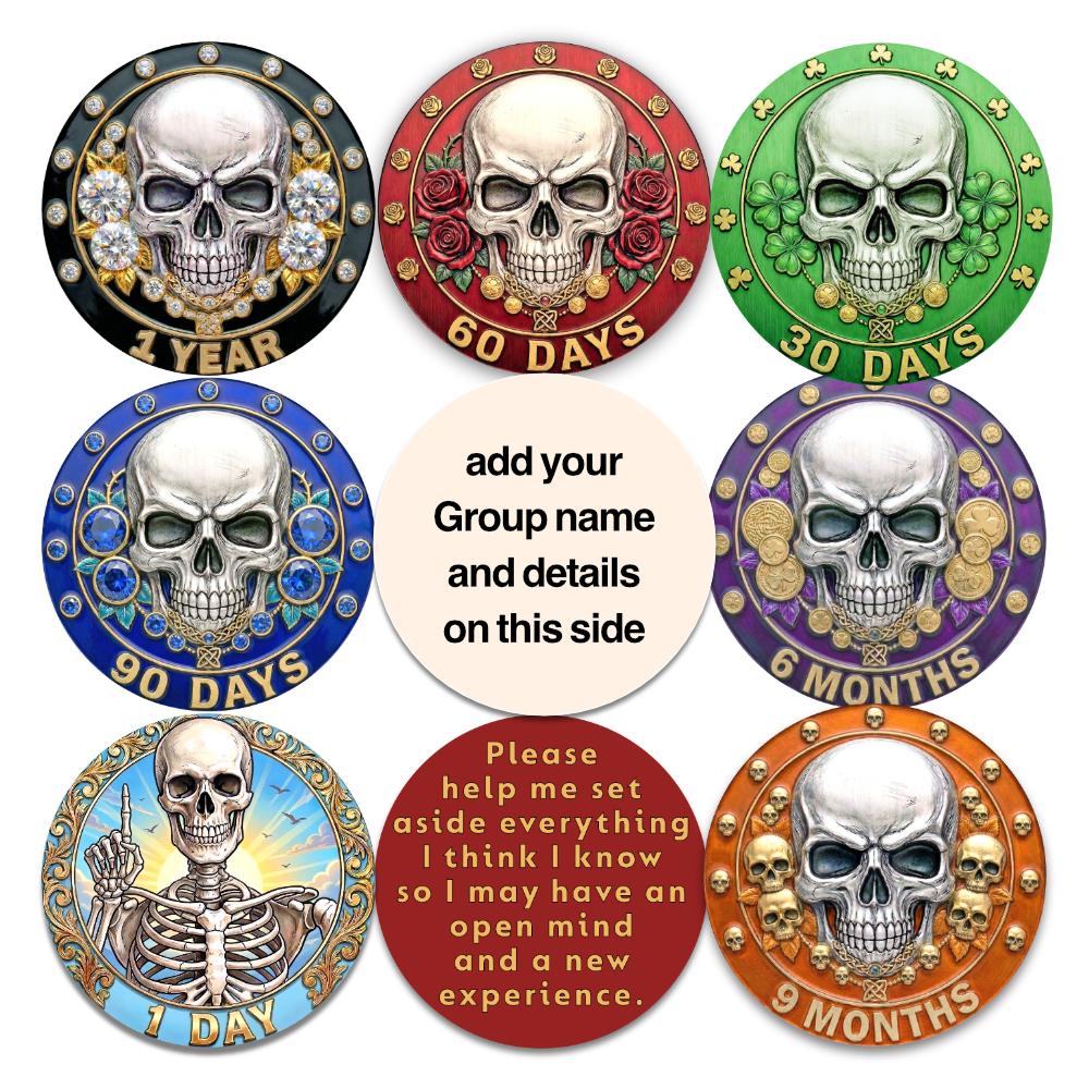 Custom Skeleton Recovery Poker Chips for Groups | Monthly Sobriety Milestones