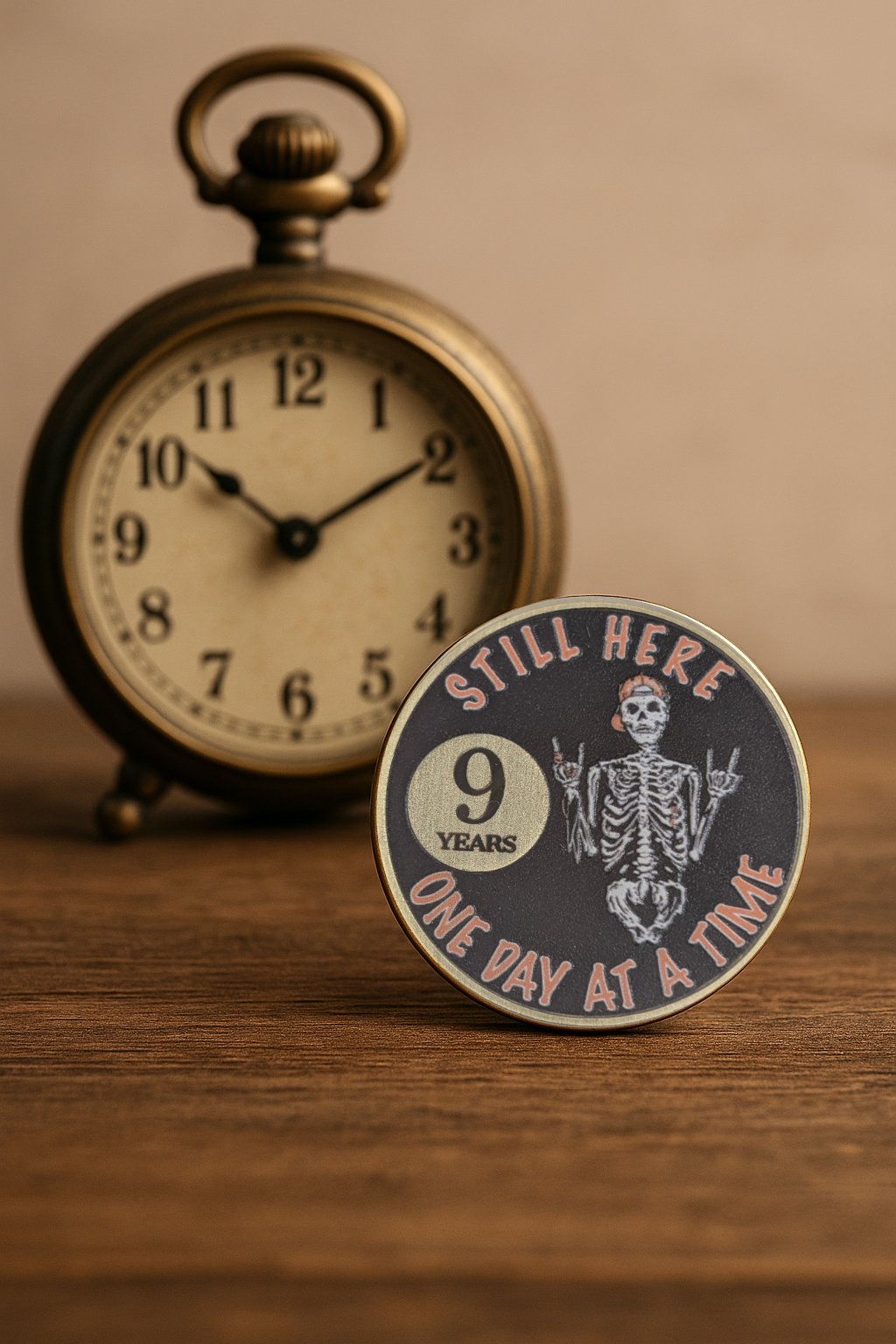 Still Here Sobriety Coin – Custom Engraved Recovery Medallion