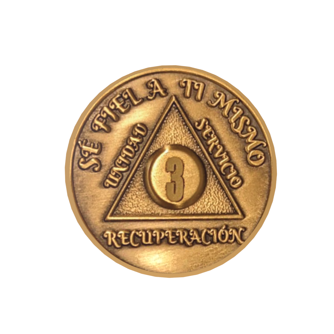Spanish Sobriety Coin | 1-60 Years Engraved in Regular Numbers | AA Recovery Medallion