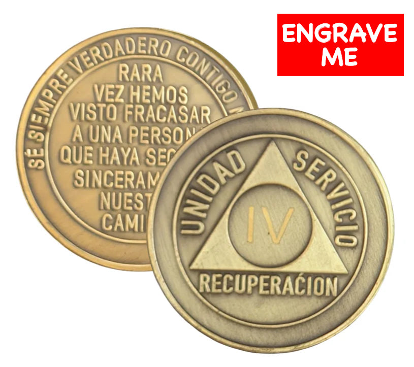 Spanish AA Sobriety Chip – Bronze Medallion (Unidad, Servicio, Recuperación)