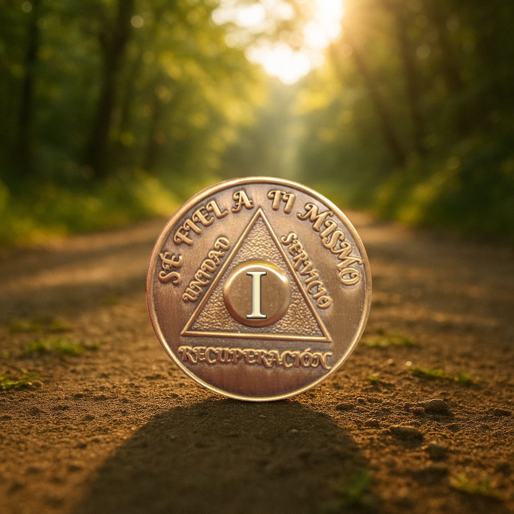 Spanish Sobriety Coin | 1-60 Years Engraved in Regular Numbers | AA Recovery Medallion