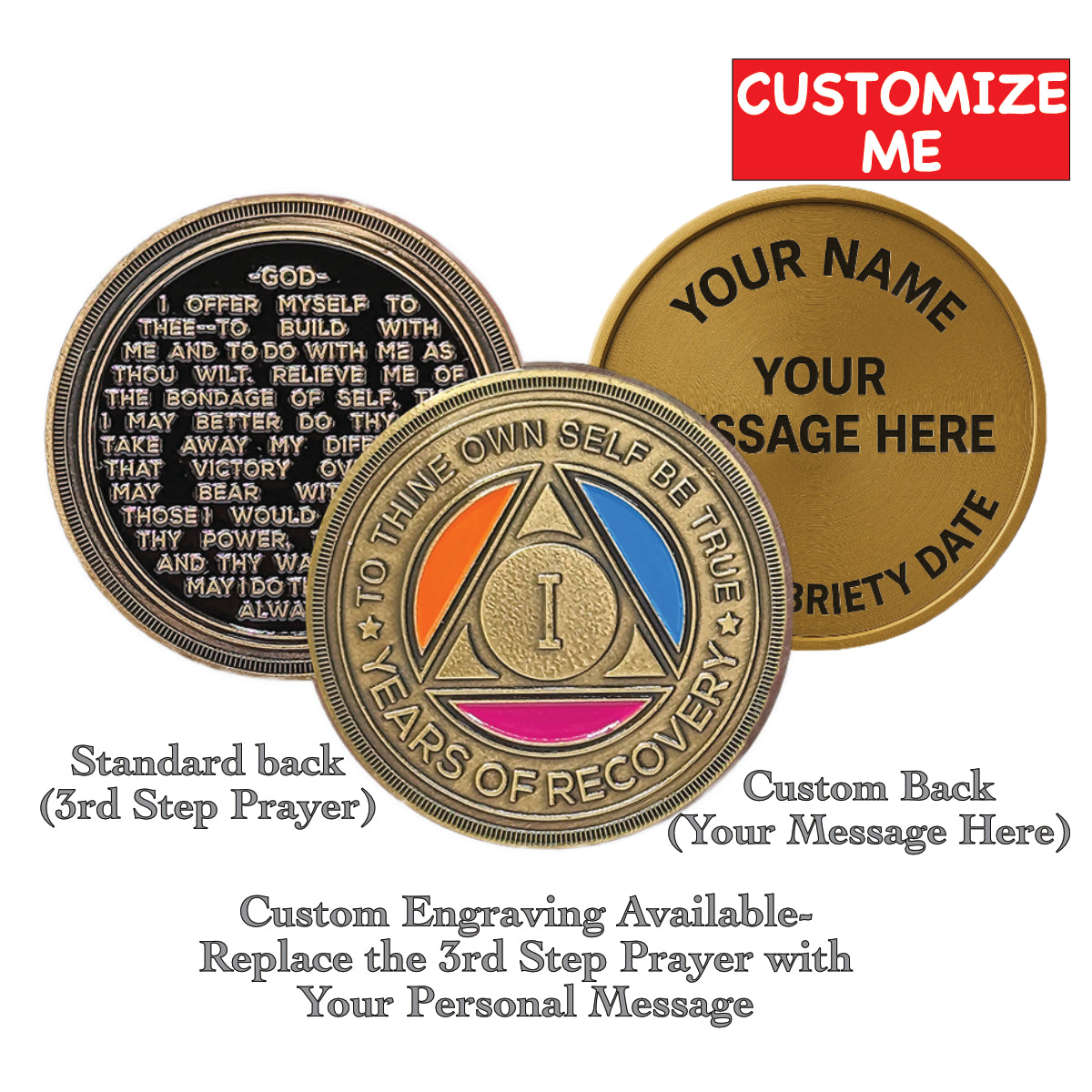 AA Alcoholics Anonymous Plain Front Bronze Medallion Chip Serenity Prayer Coin