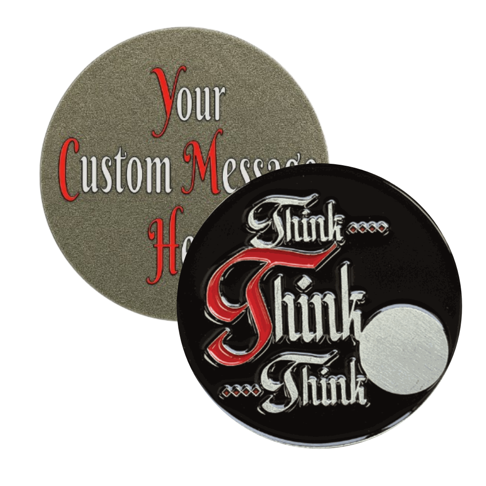 "Think Think Think" AA Slogan Coin – Gothic Black Enamel Chip with Custom Back Engraving | Personalized Recovery Gift