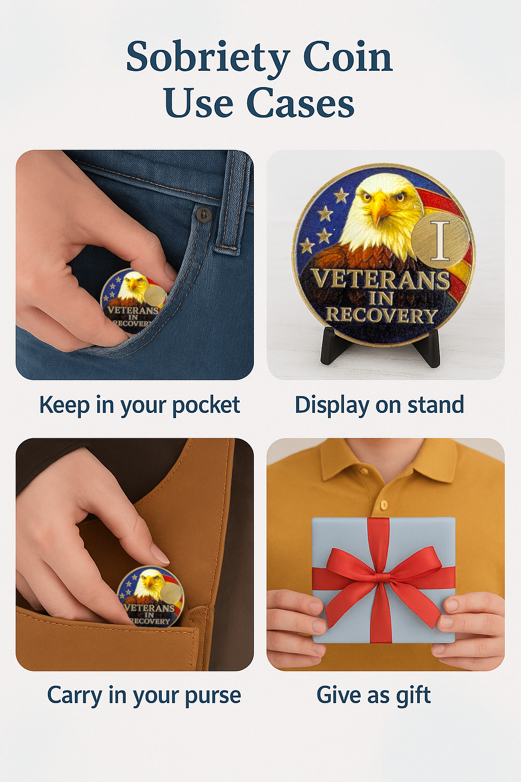 Veterans in Recovery Eagle Sobriety Coin Custom AA Recovery Medallion (1–60 Years)