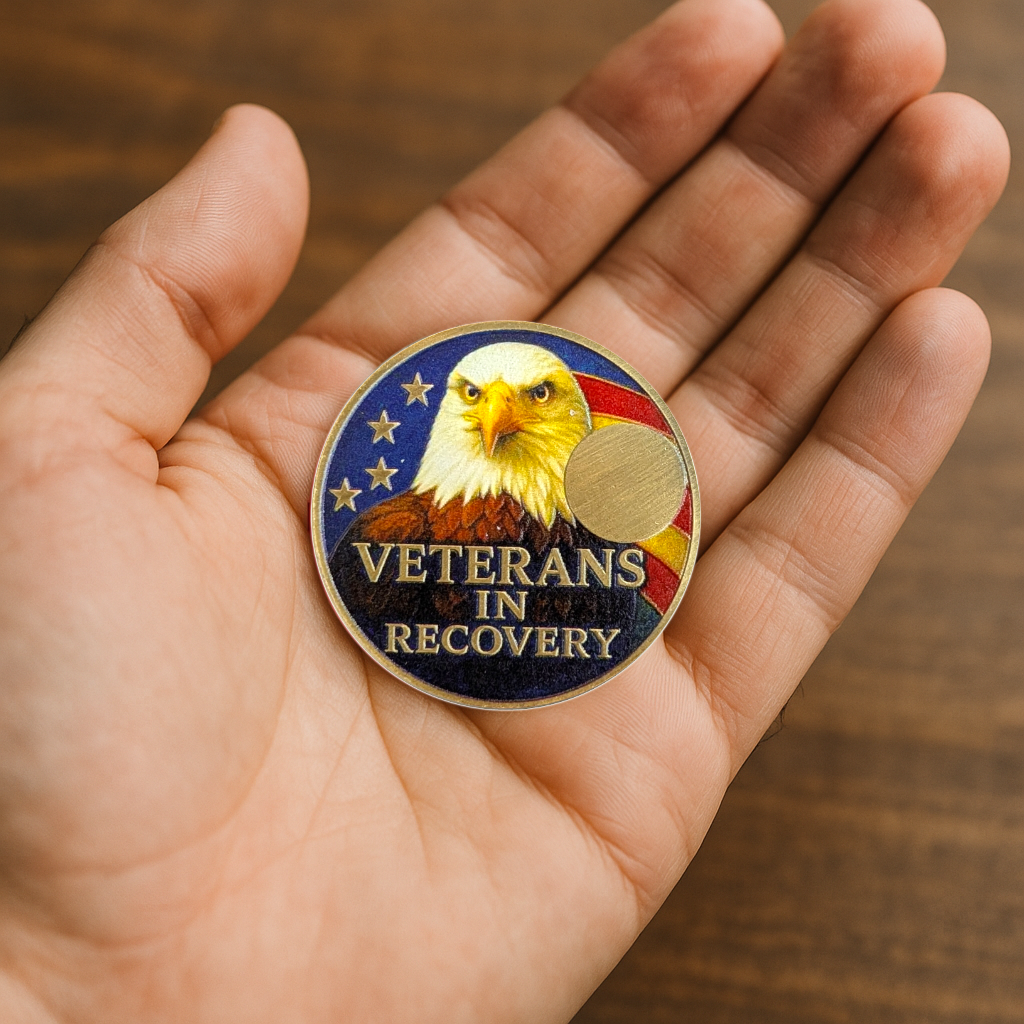 Veterans in Recovery Eagle Sobriety Coin Custom AA Recovery Medallion (1–60 Years)