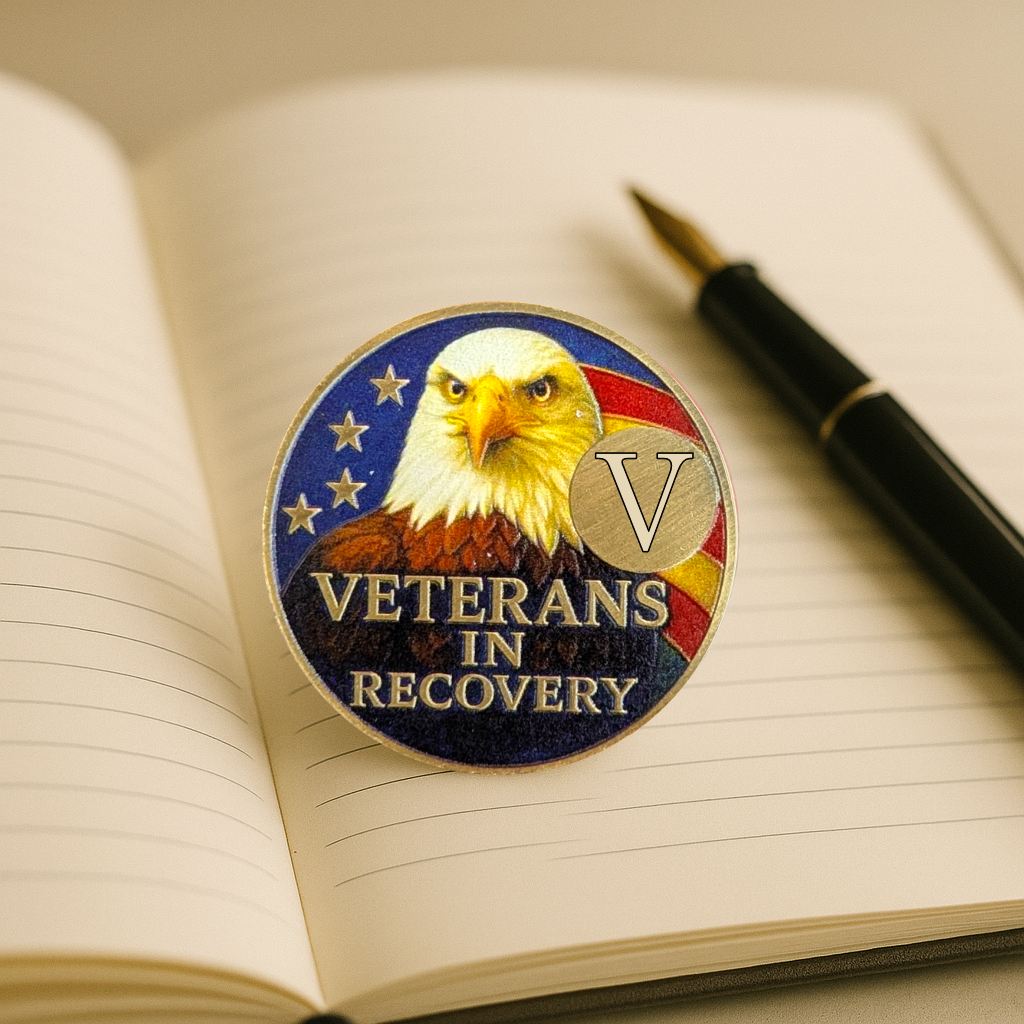 Veterans in Recovery Eagle Sobriety Coin Custom AA Recovery Medallion (1–60 Years)