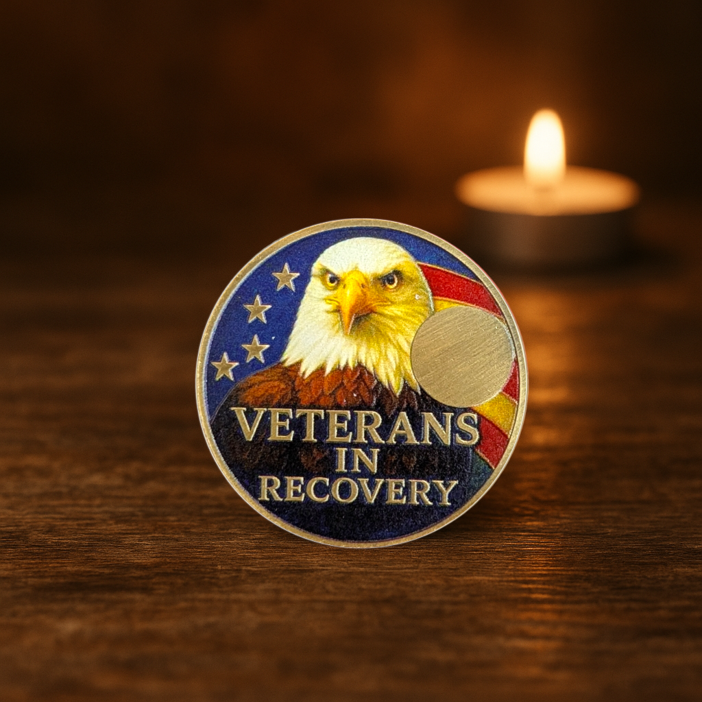 Veterans in Recovery Eagle Sobriety Coin Custom AA Recovery Medallion (1–60 Years)