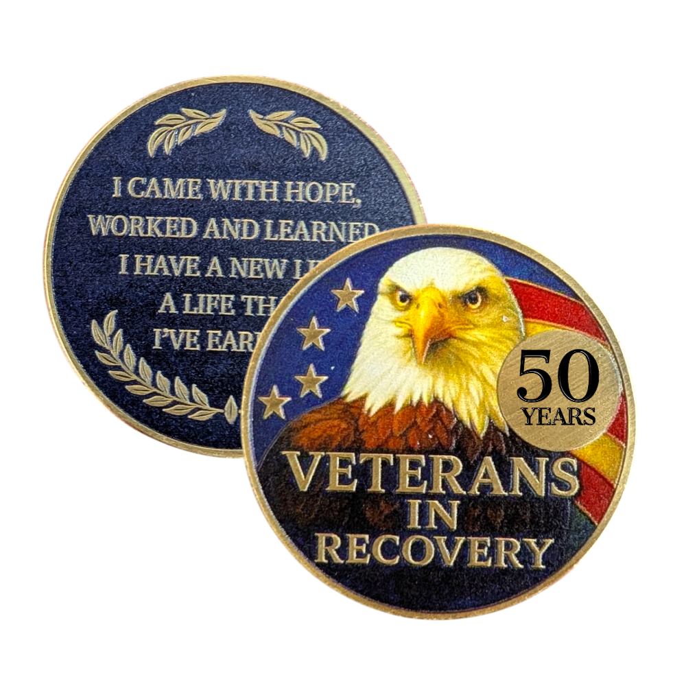 Veterans in Recovery Eagle Sobriety Coin Custom AA Recovery Medallion (1–60 Years)