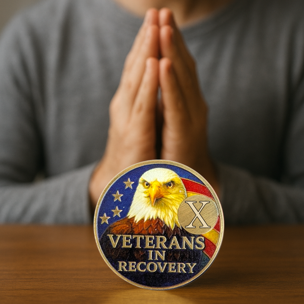 Veterans in Recovery Eagle Sobriety Coin Custom AA Recovery Medallion (1–60 Years)