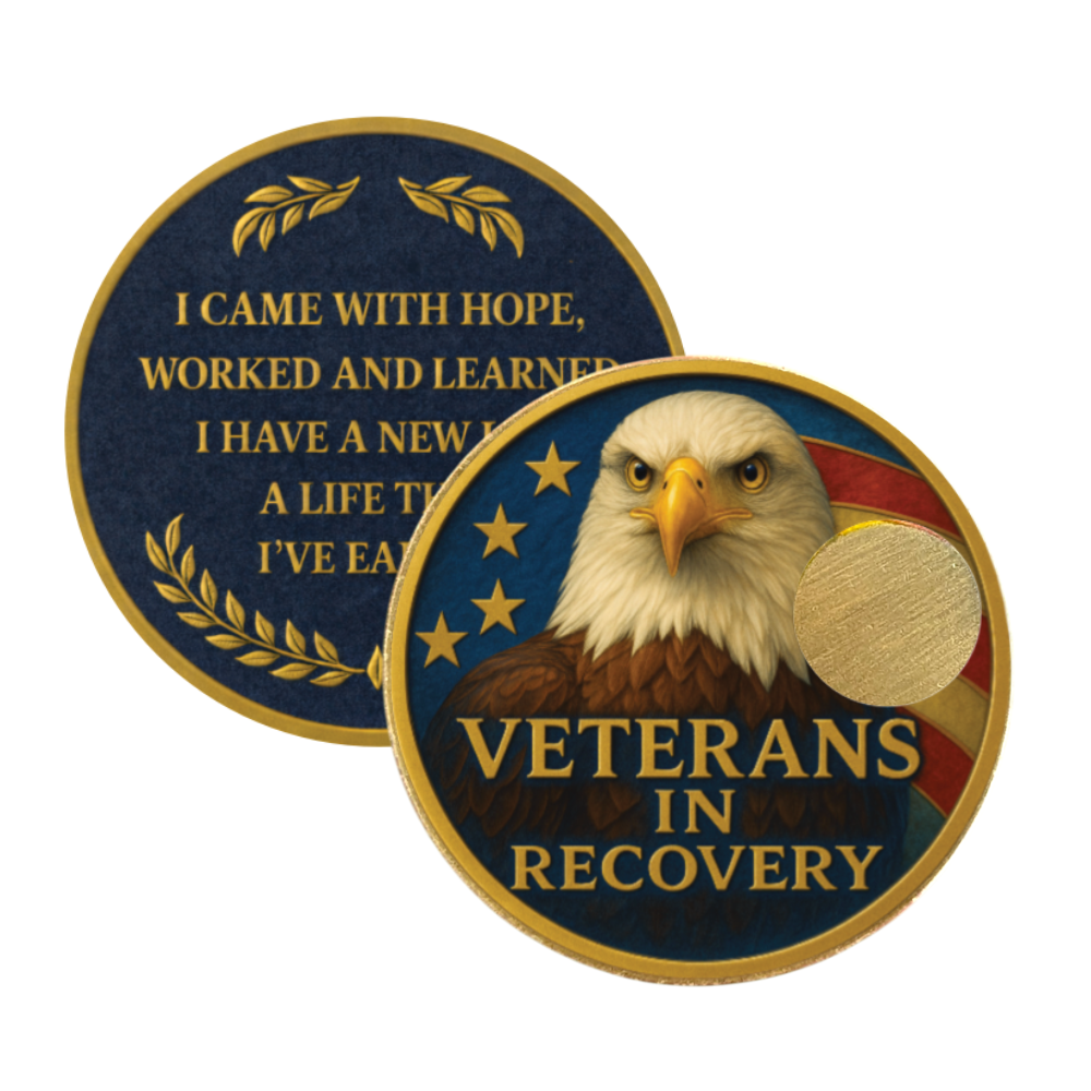 Veterans in Recovery Eagle Sobriety Coin Custom AA Recovery Medallion (1–60 Years)