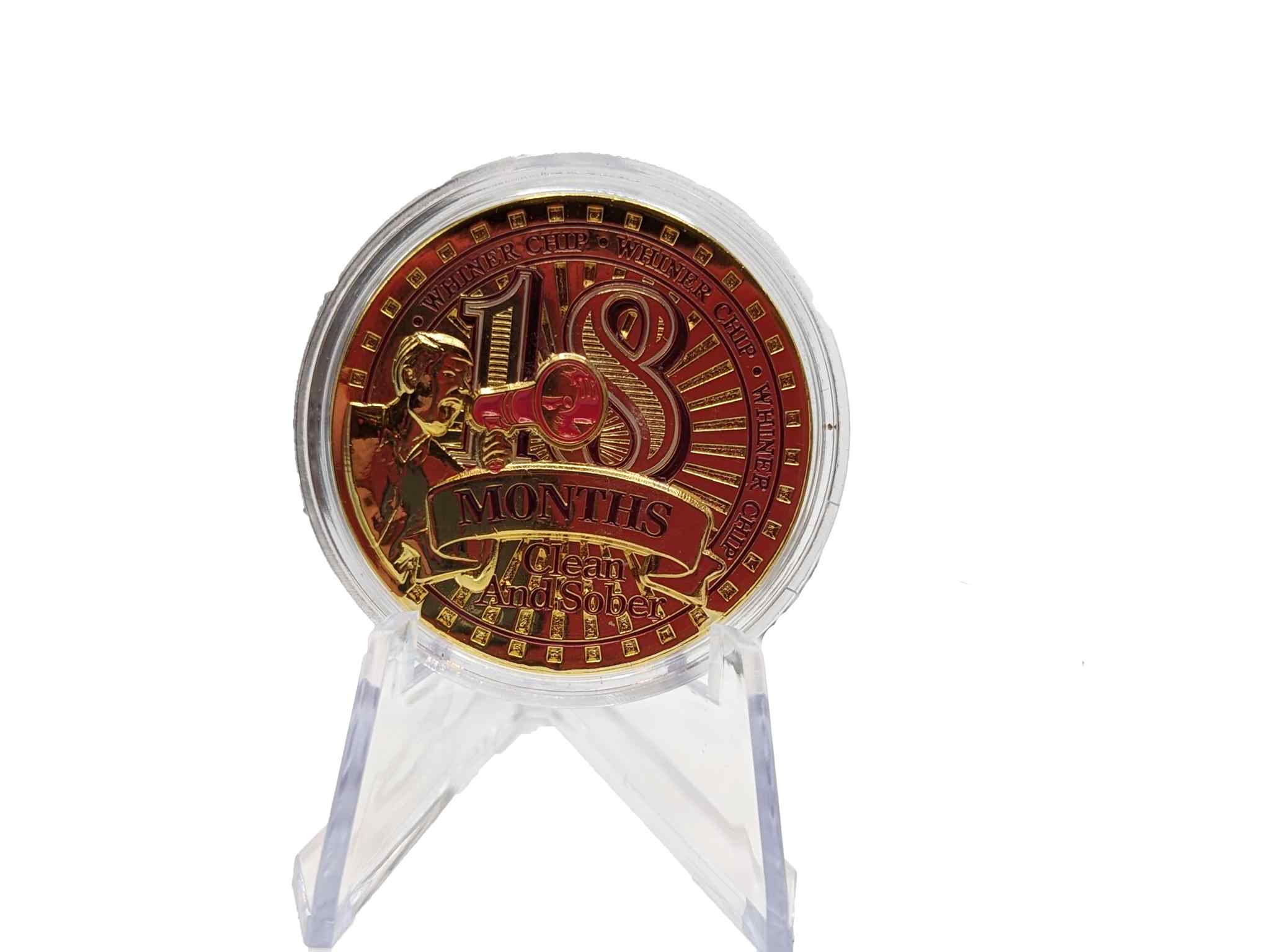 18 Month Whiner Medallion Unique Sobriety Gift 18 Months Clean and Sober Chip with Coin Capsule. Heavy Metal coin See Video