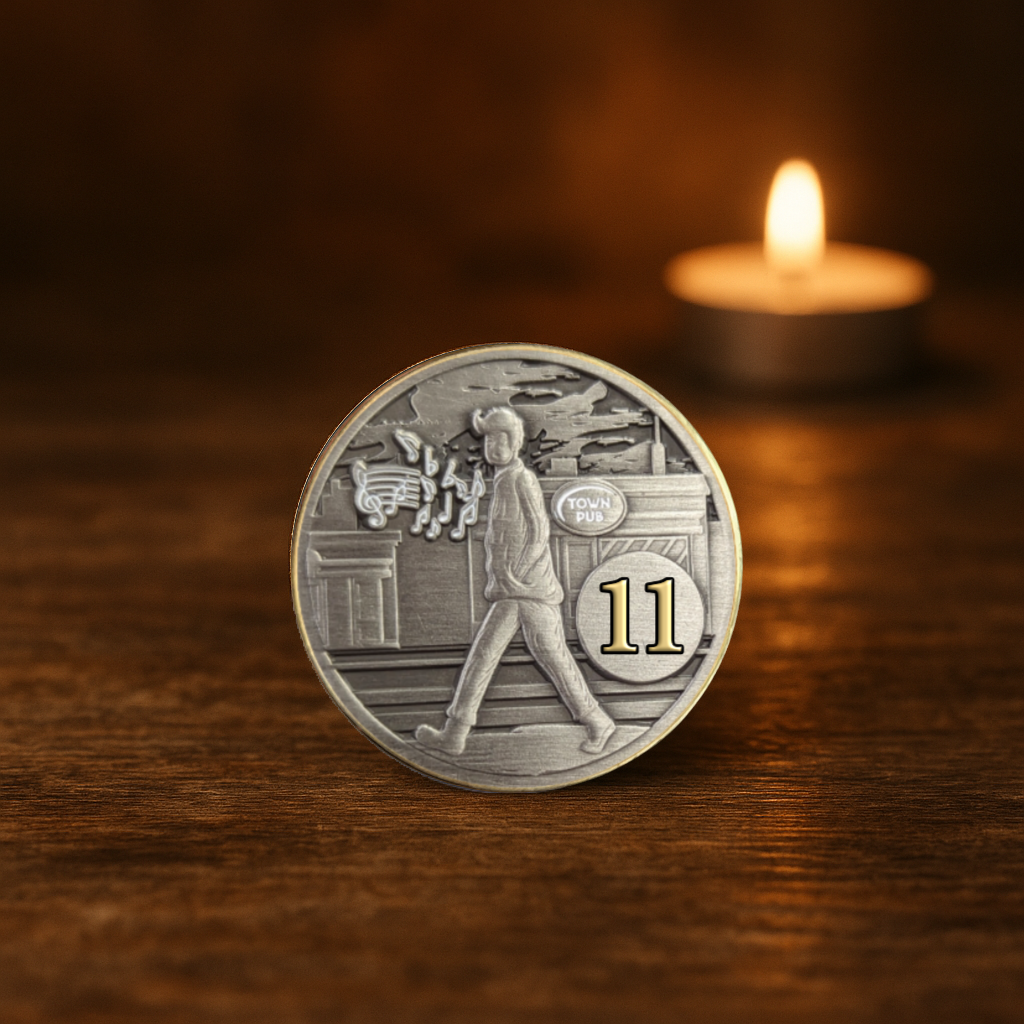 Whistling in the Dark AA Medallion and Recovery Chip from p.152 AA Big Book