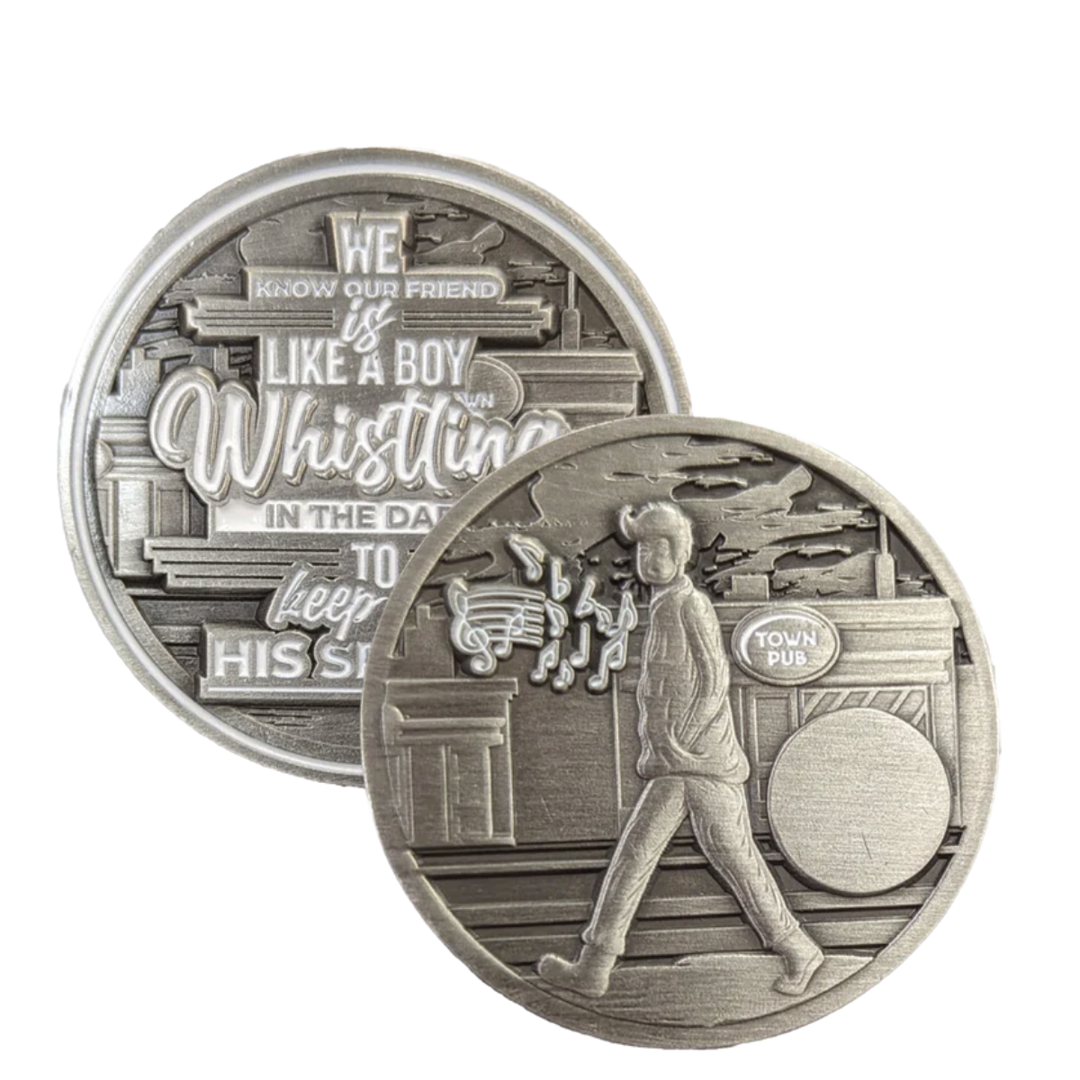 Whistling in the Dark AA Medallion and Recovery Chip from p.152 AA Big Book