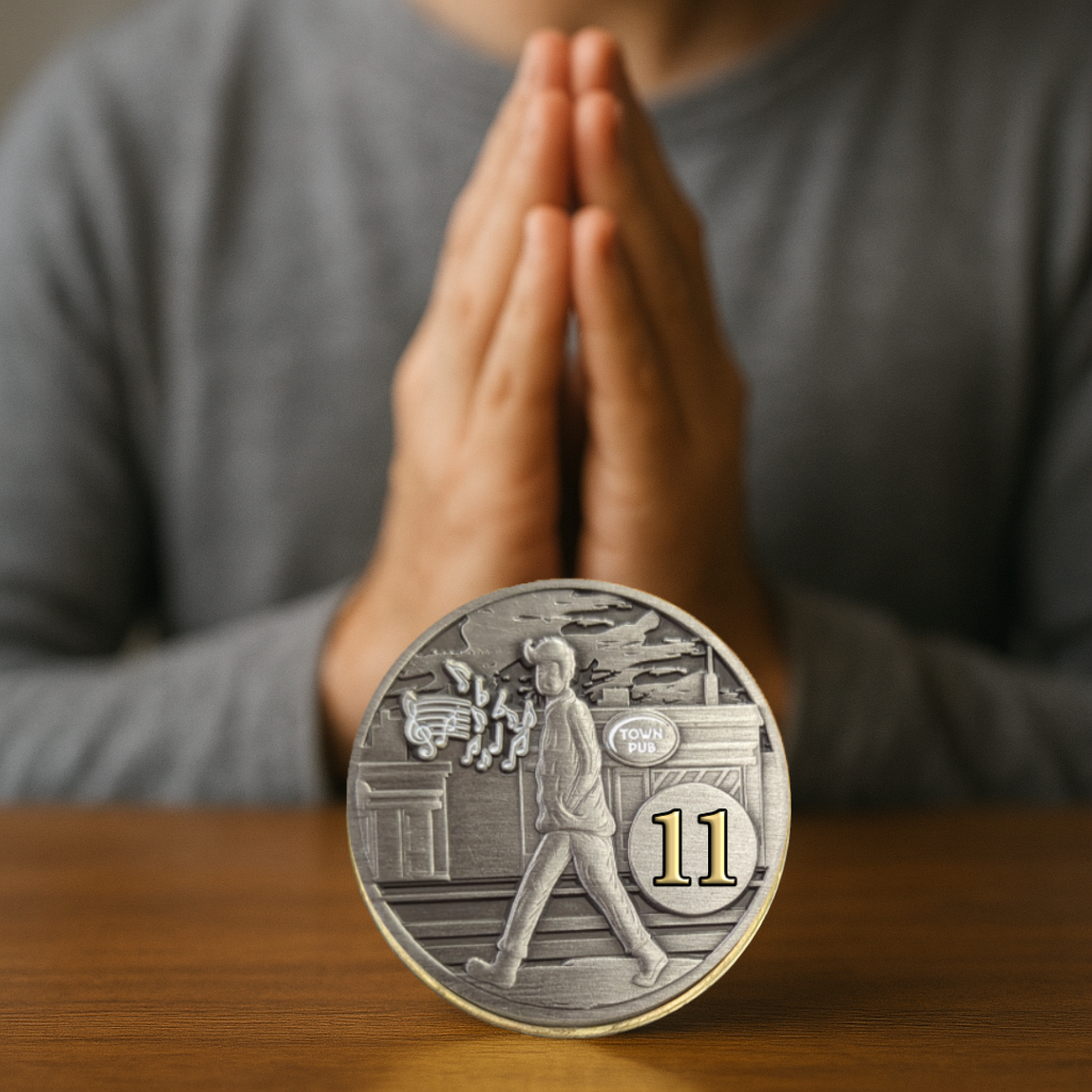 Whistling in the Dark AA Medallion and Recovery Chip from p.152 AA Big Book