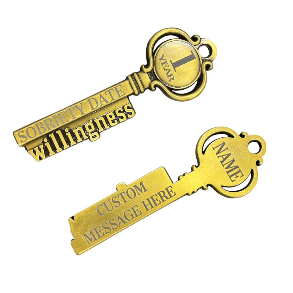 Personalized Willingness Key – Custom Engraved Sobriety Date, Name & Message | AA Recovery Gift